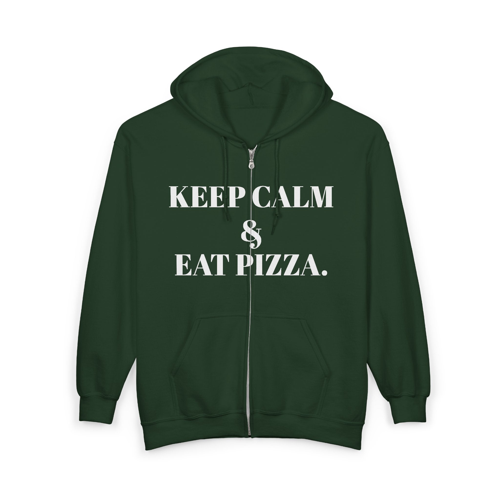 Keep Calm & Eat Pizza Zip Hoodie — Rat with Pizza Graphic Zip-Up Sweatshirt