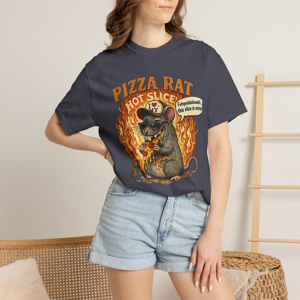 Pizza Rat Hot Slice T-Shirt — Funny Retro Rat Eating Pizza Graphic Tee