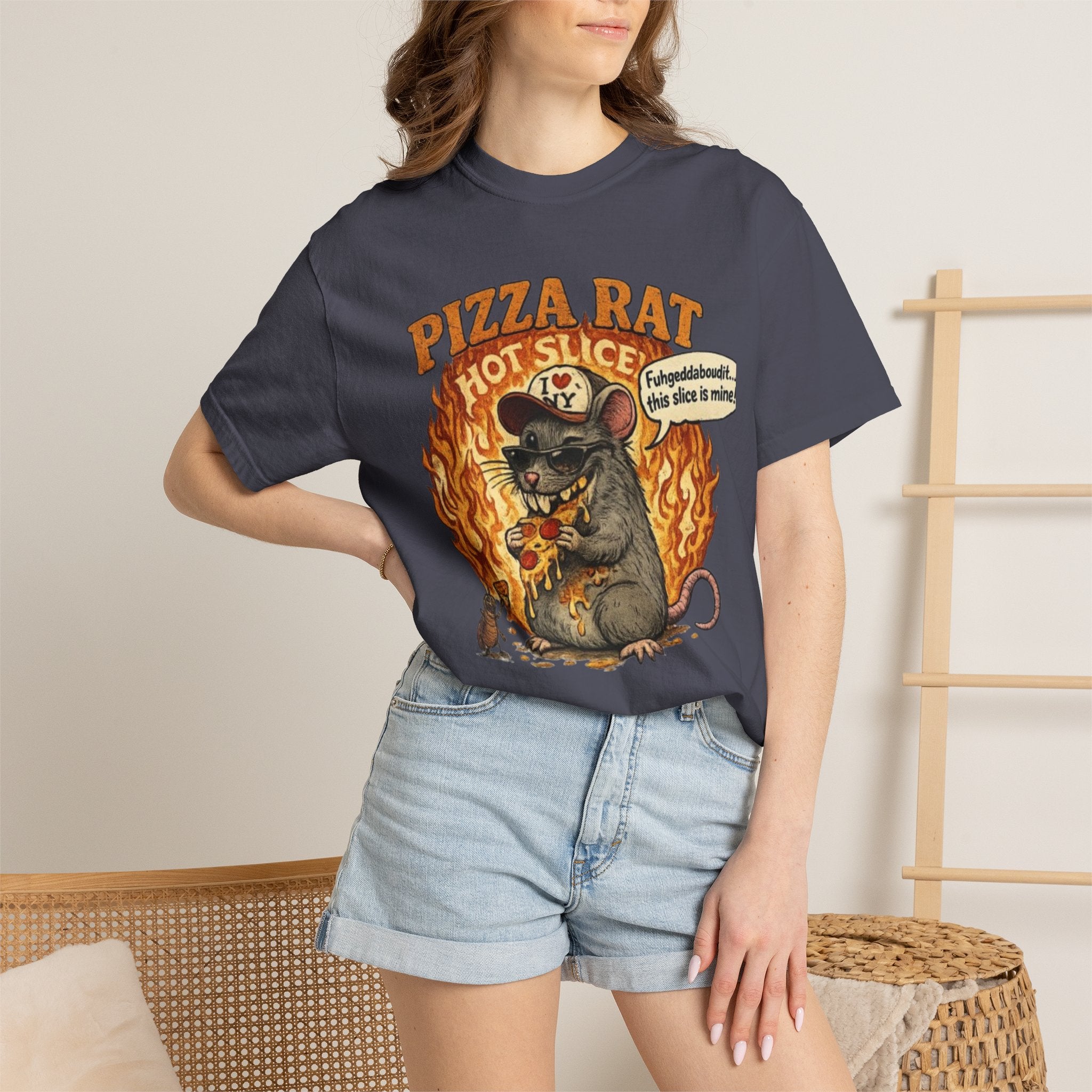 Pizza Rat Hot Slice T-Shirt — Funny Retro Rat Eating Pizza Graphic Tee