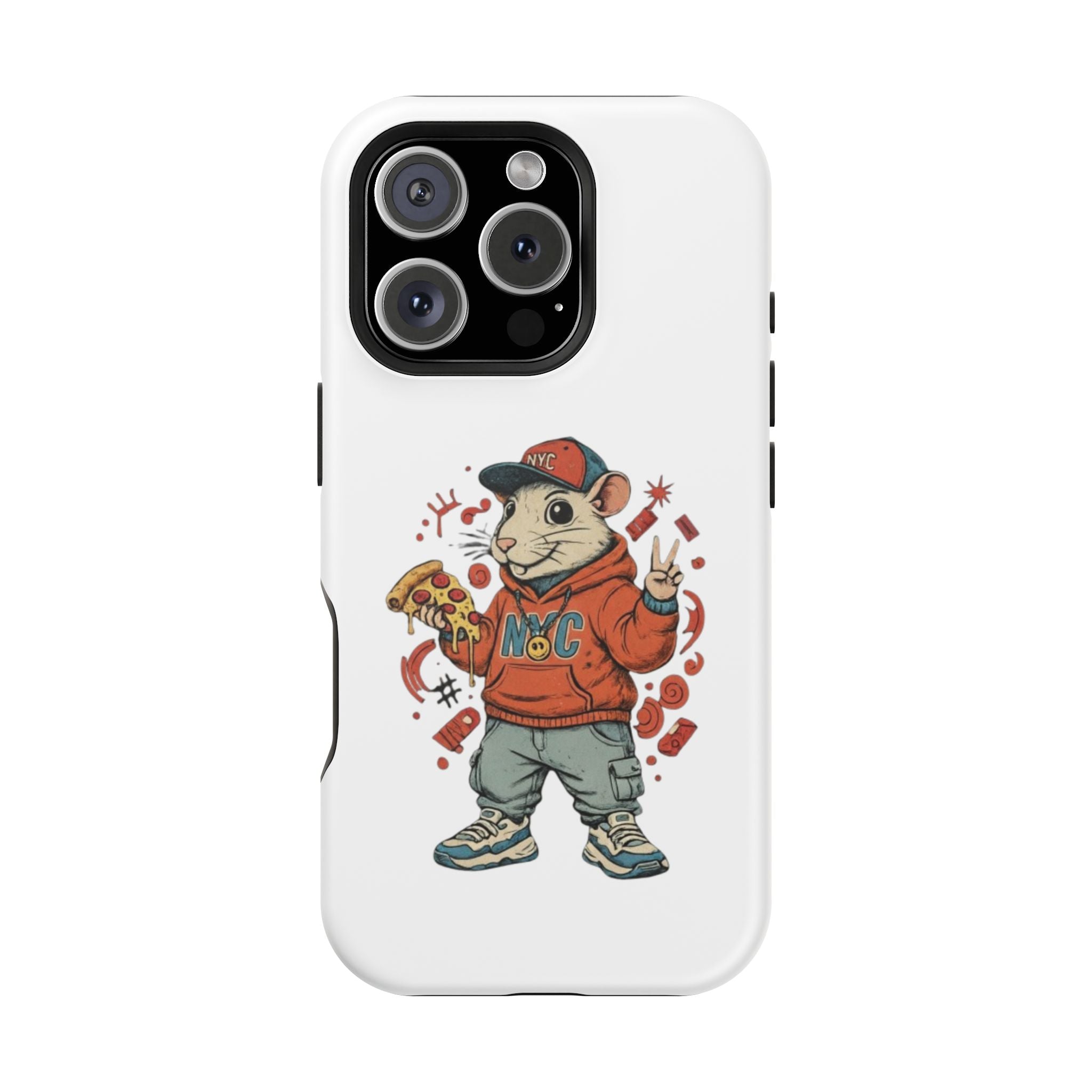 Streetwear Pizza Rat Phone Case — Magnetic Impact‑Resistant iPhone Case with Pizza Skateboard Design