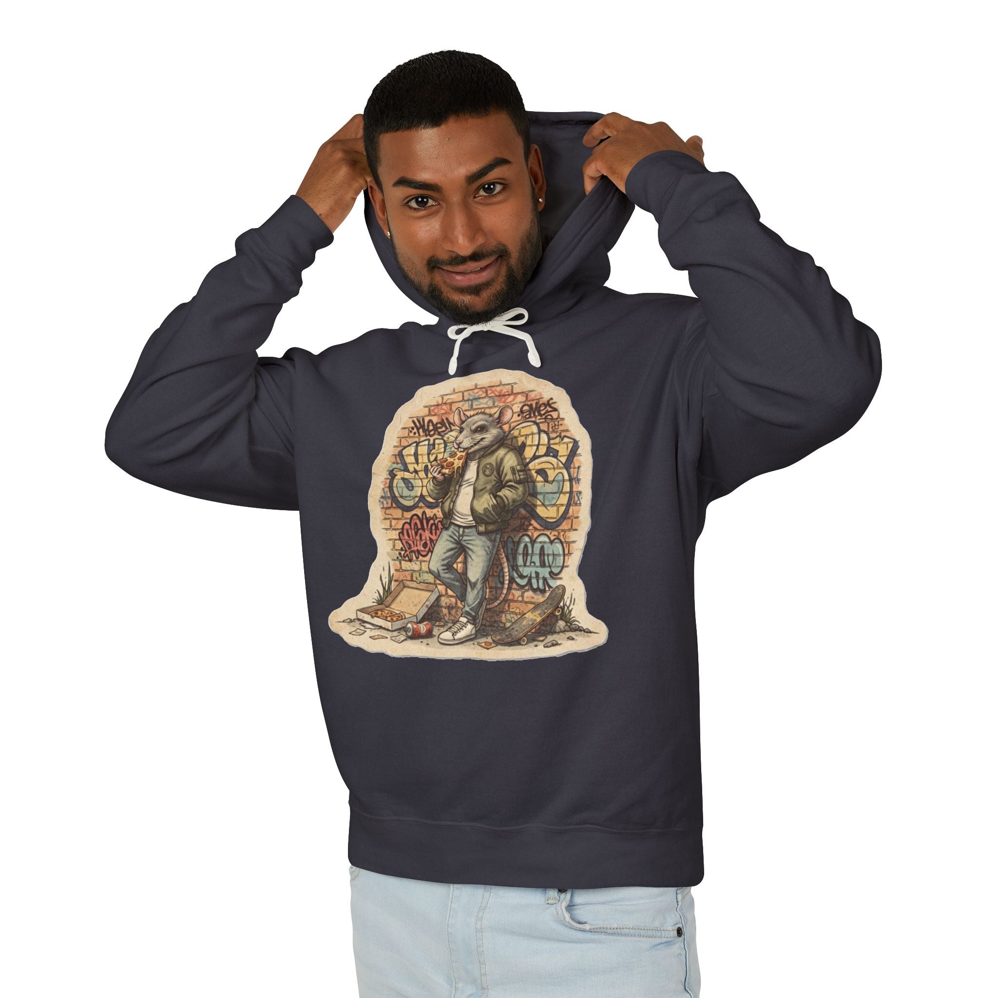 Skate Rat Street Art Hoodie — Retro Graffiti Skateboarder Pullover