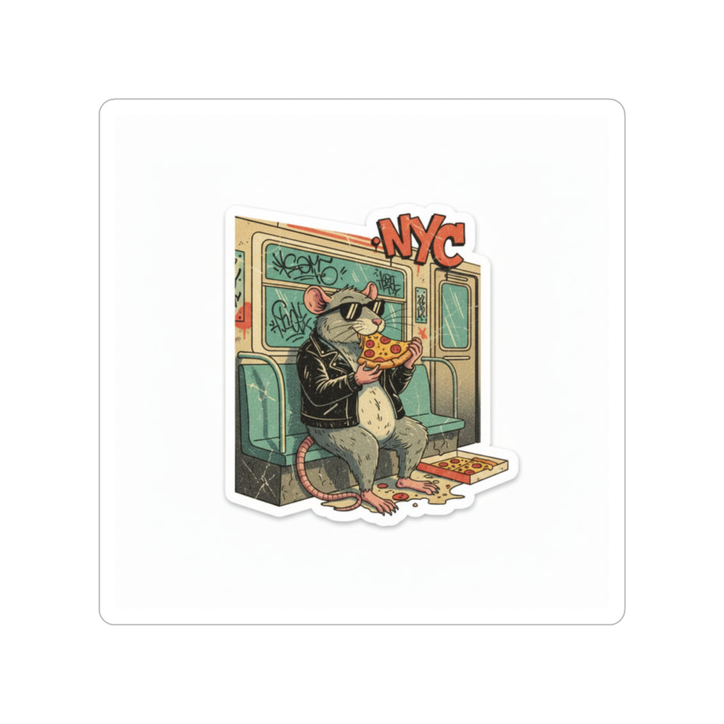 Die-Cut Sticker — NYC Rat Eating Pizza (Transparent Outdoor Sticker)