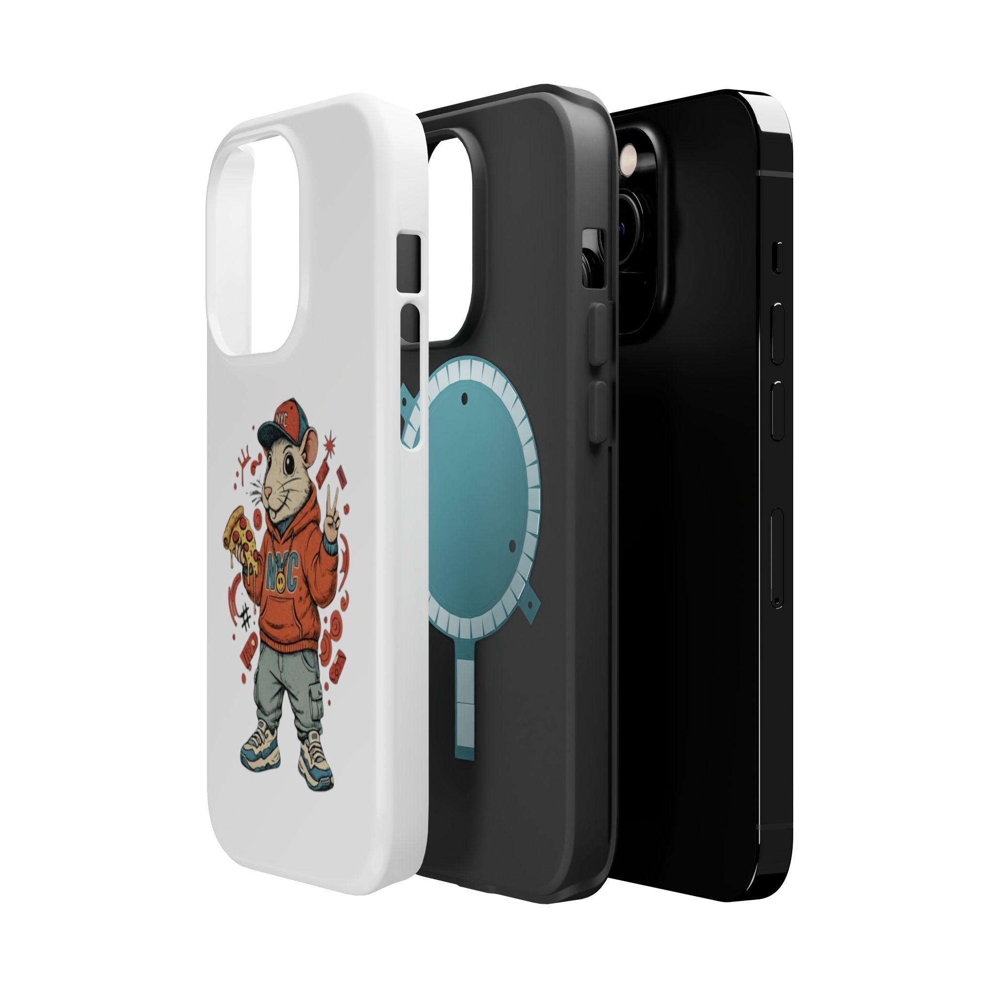 Streetwear Pizza Rat Phone Case — Magnetic Impact‑Resistant iPhone Case with Pizza Skateboard Design