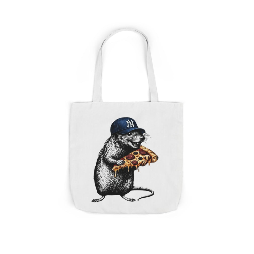 Canvas Tote — Cool Rat Wearing Yankees Cap Eating Pizza Print