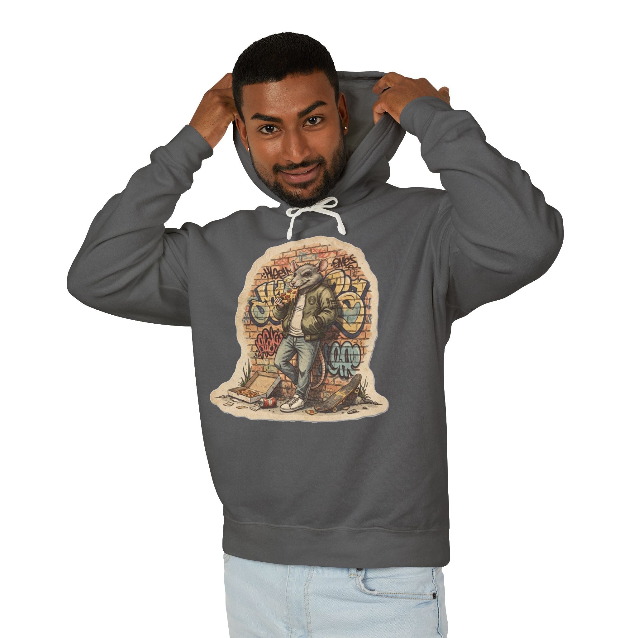 Skate Rat Street Art Hoodie — Retro Graffiti Skateboarder Pullover