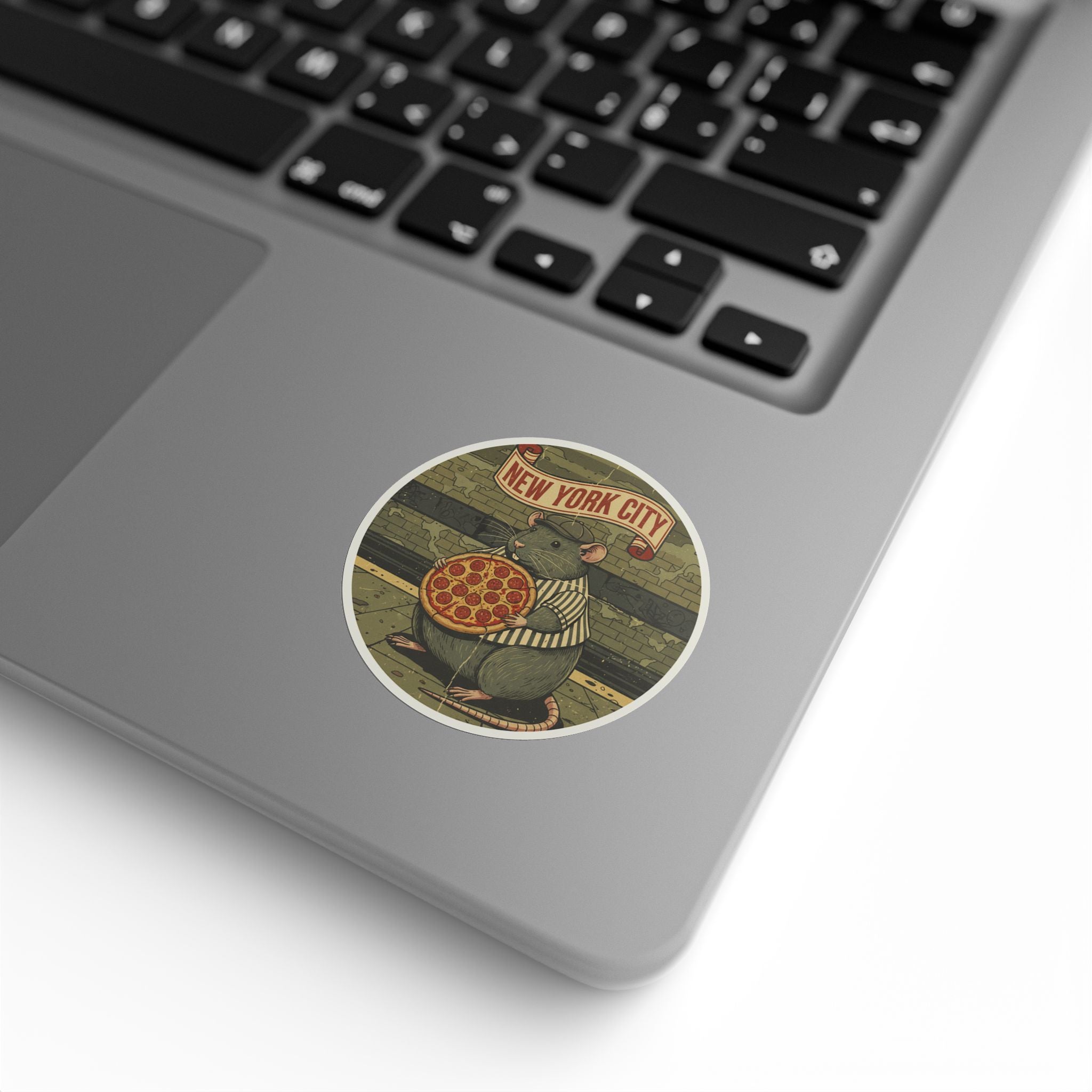 Round Sticker Roll — New York City Pizza Rat Retro Illustration