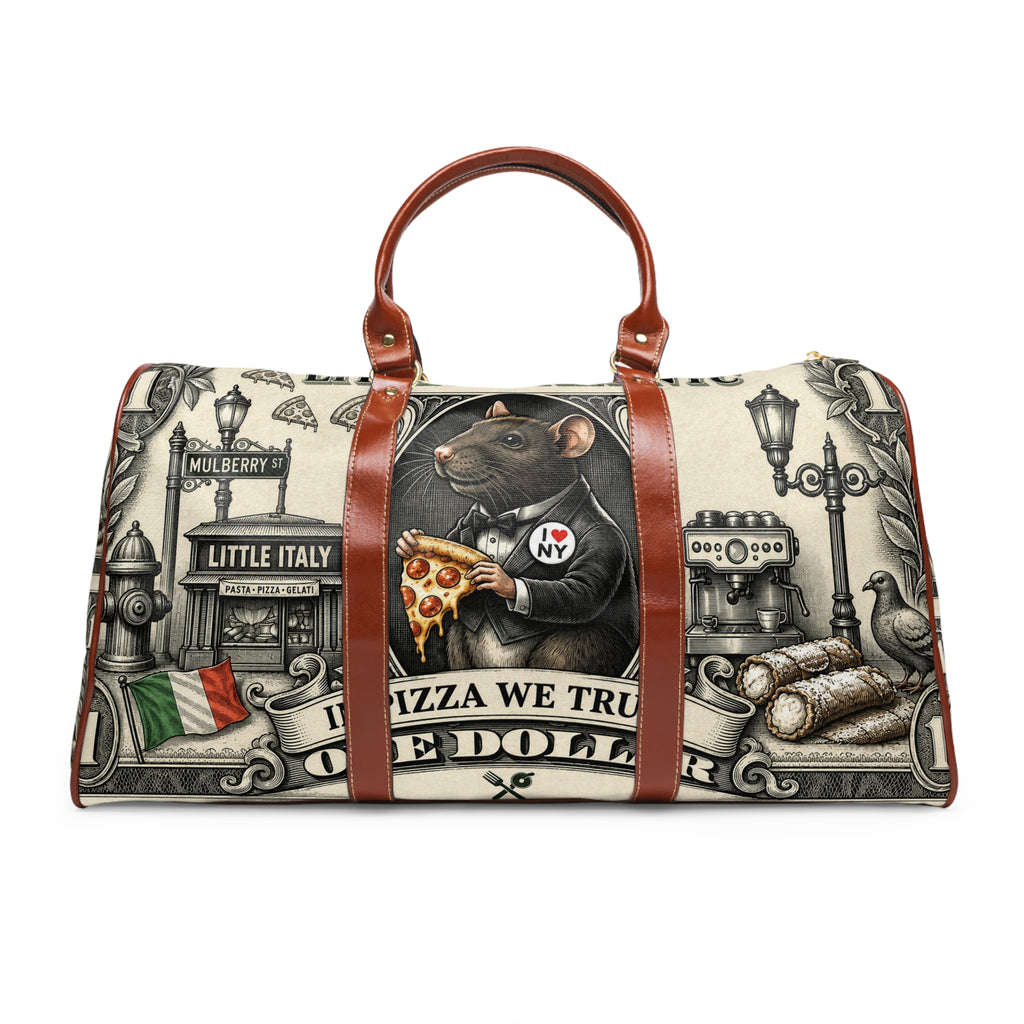 Italian Pizza Rat Waterproof Travel Bag — 'In Pizza We Trust' Duffle for Foodies & Travelers