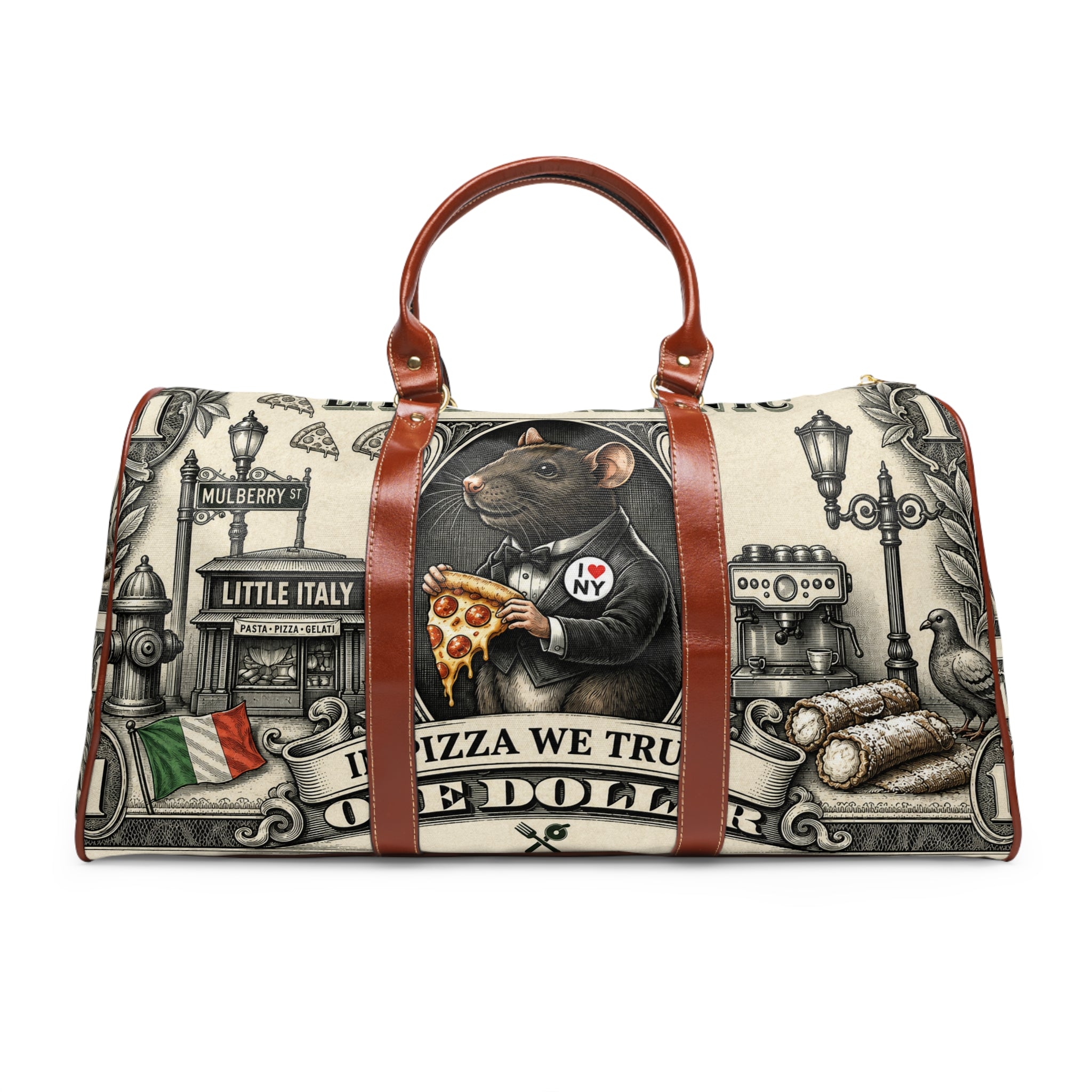Italian Pizza Rat Waterproof Travel Bag — 'In Pizza We Trust' Duffle for Foodies & Travelers