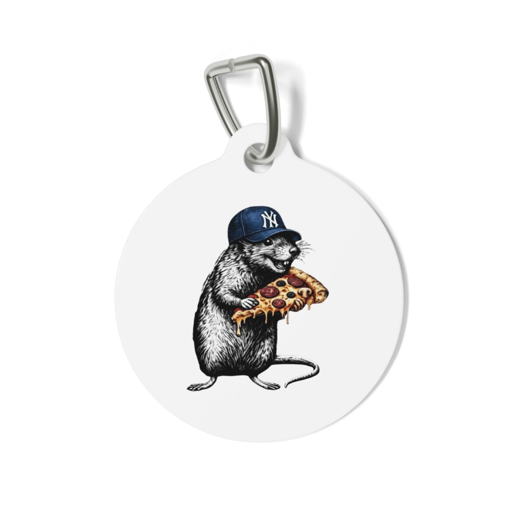 Pet Tag — 'No Sleep. No Rules. Just Pizza.' Round Pet ID Tag with Rat & Pizza Illustration