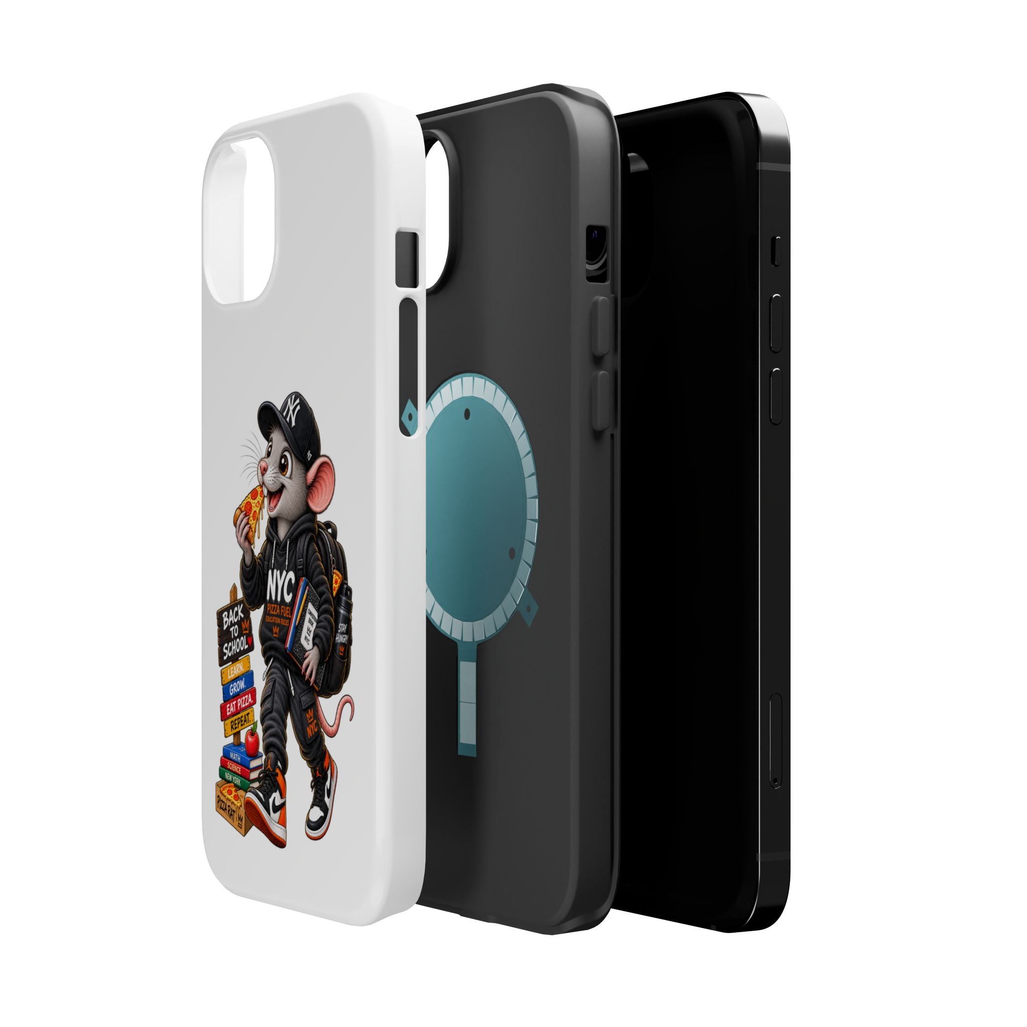 NYC Street Rat Phone Case – Magnetic Impact-Resistant iPhone Case with Back-to-School Pizza Design