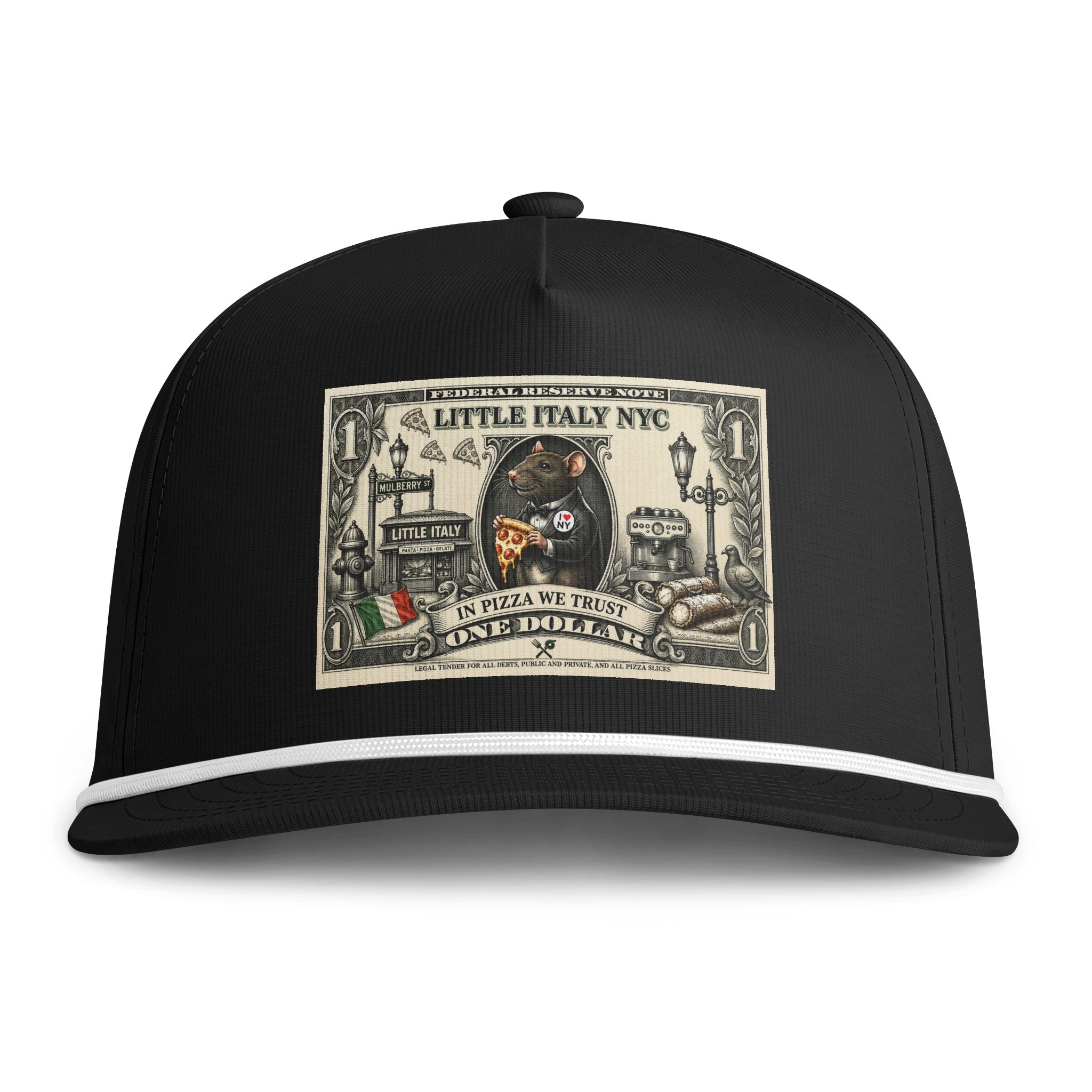 Vintage Little Italy NYC Rope Cap — Sunwashed Snapback Hat with Pizza & Italian Street Patch