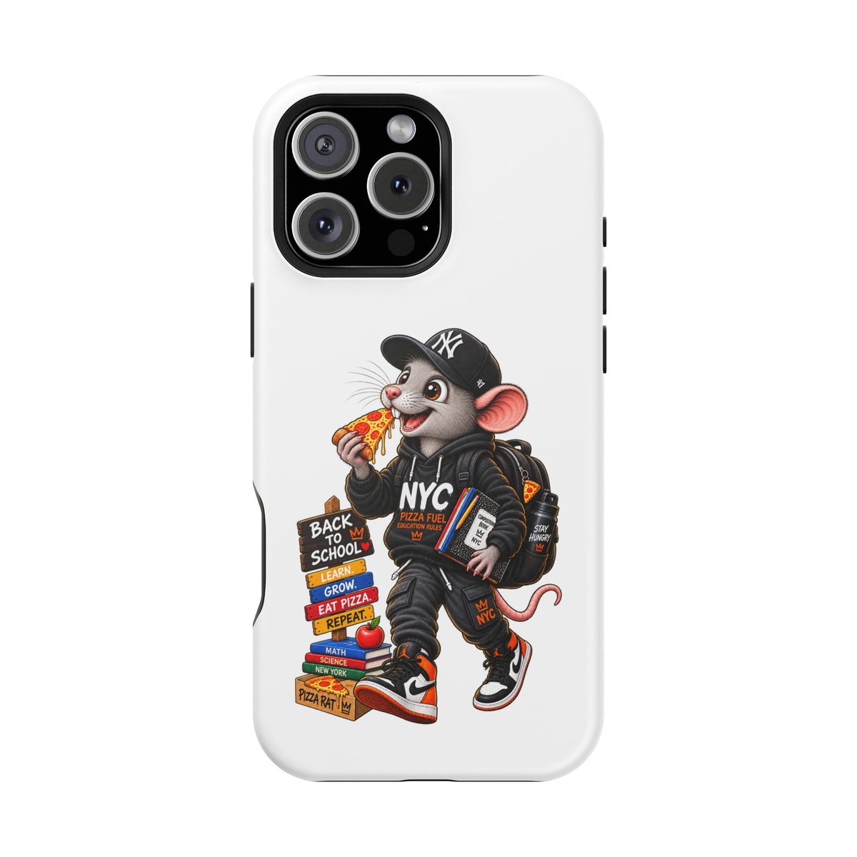 NYC Street Rat Phone Case – Magnetic Impact-Resistant iPhone Case with Back-to-School Pizza Design