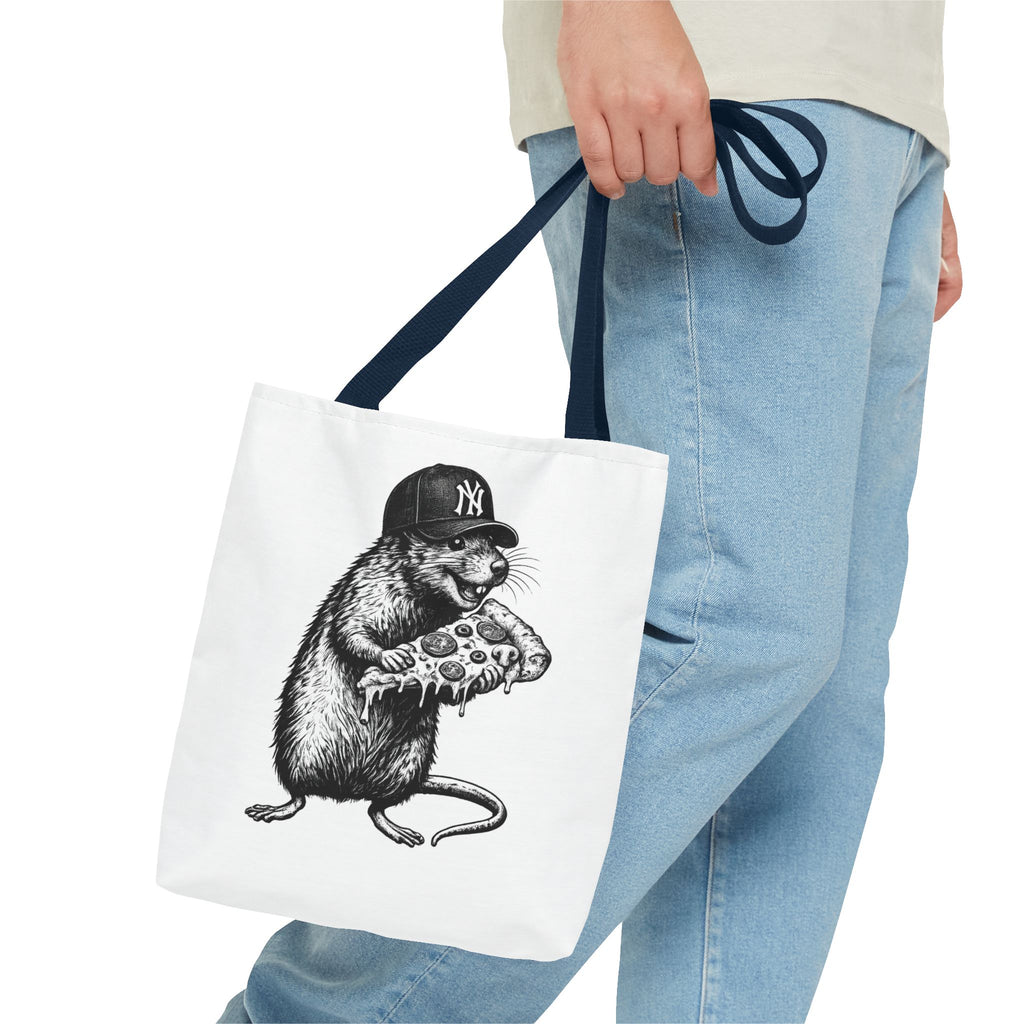 Pizza Rat Tote Bag — Cute NYC Rat Eating Pizza Canvas Tote