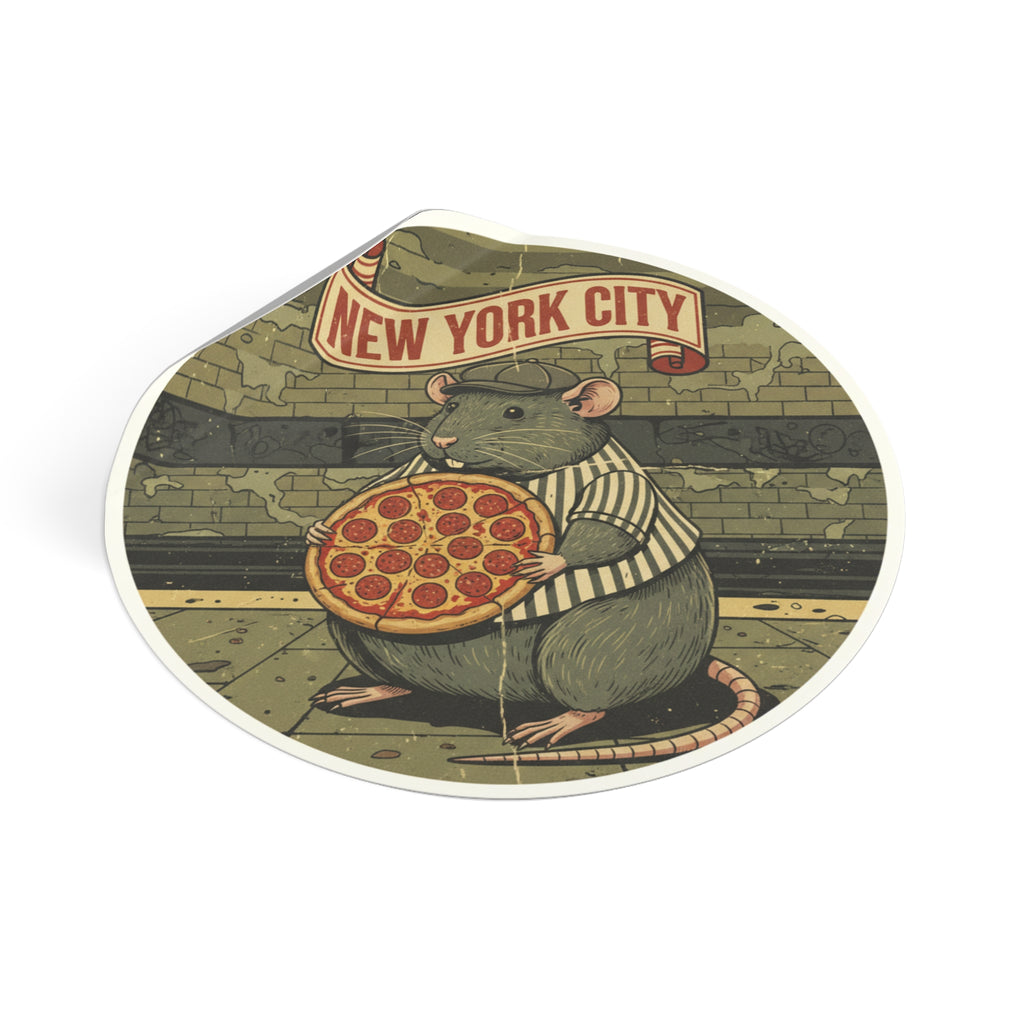 New York City Pizza Rat Round Vinyl Sticker — Retro Subway Art