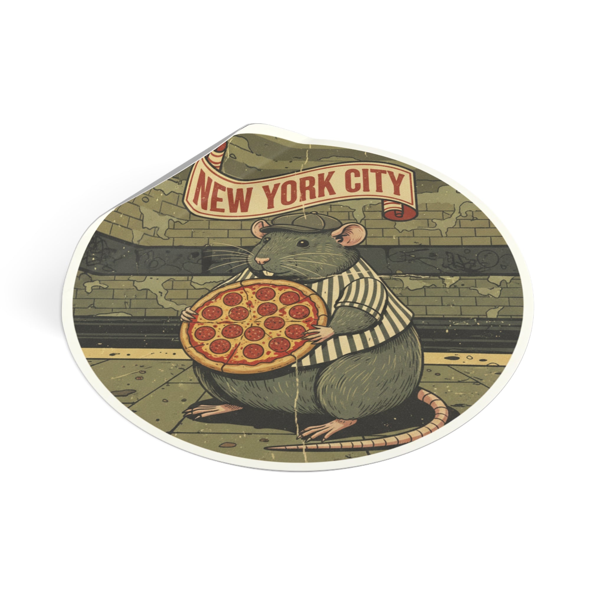New York City Pizza Rat Round Vinyl Sticker — Retro Subway Art