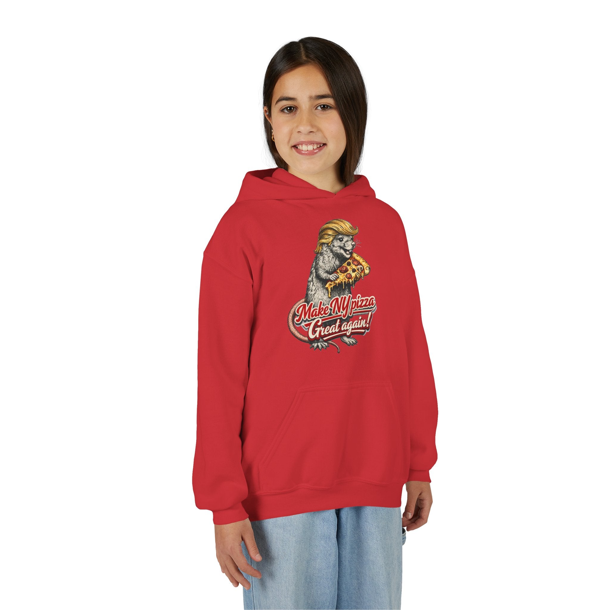 Youth Hoodie - "Make NY Pizza Great Again" Retro Pizza Lion Graphic