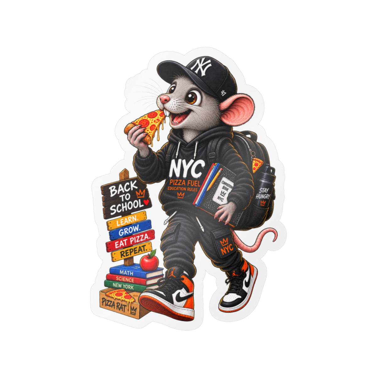 NYC Pizza Rat Sticker — Cute Streetwear Mouse Vinyl Decal (Kiss-Cut)