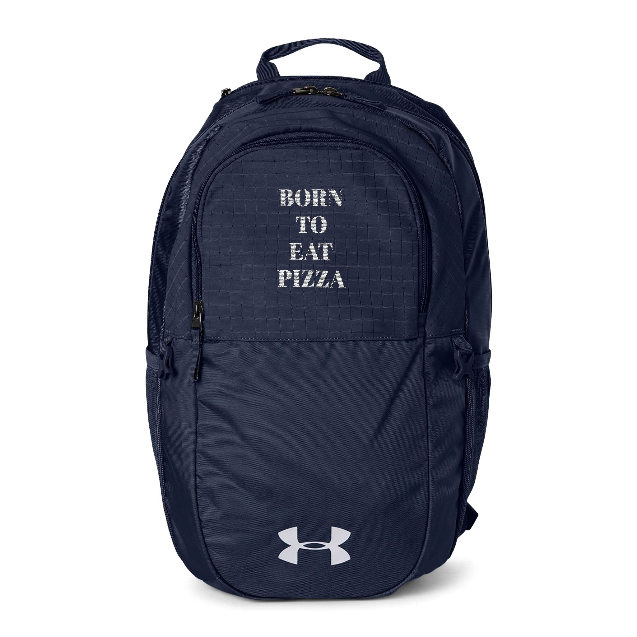 Under Armour Backpack — "Born to Eat Pizza" Embroidered Athletic Backpack