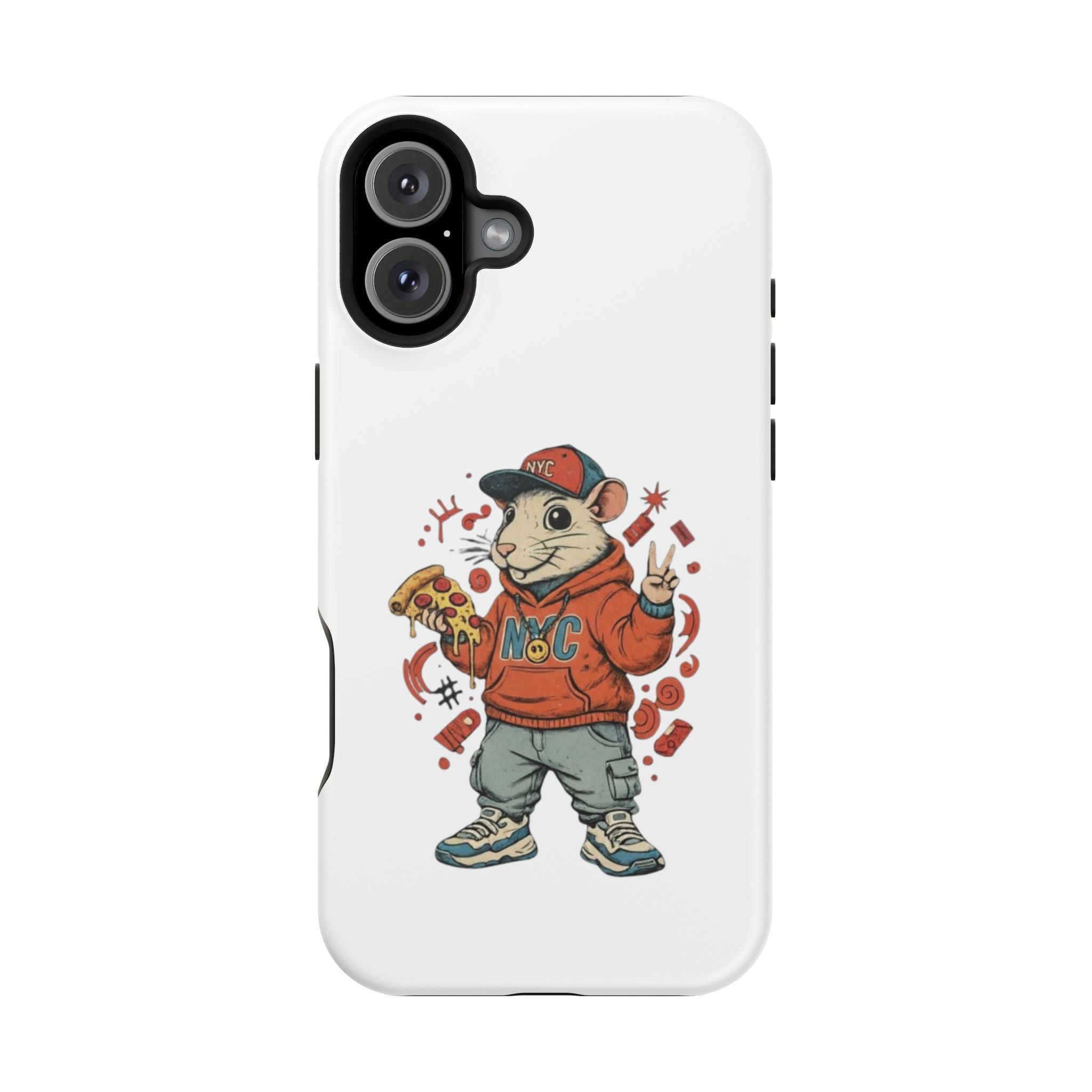 Streetwear Pizza Rat Phone Case — Magnetic Impact‑Resistant iPhone Case with Pizza Skateboard Design