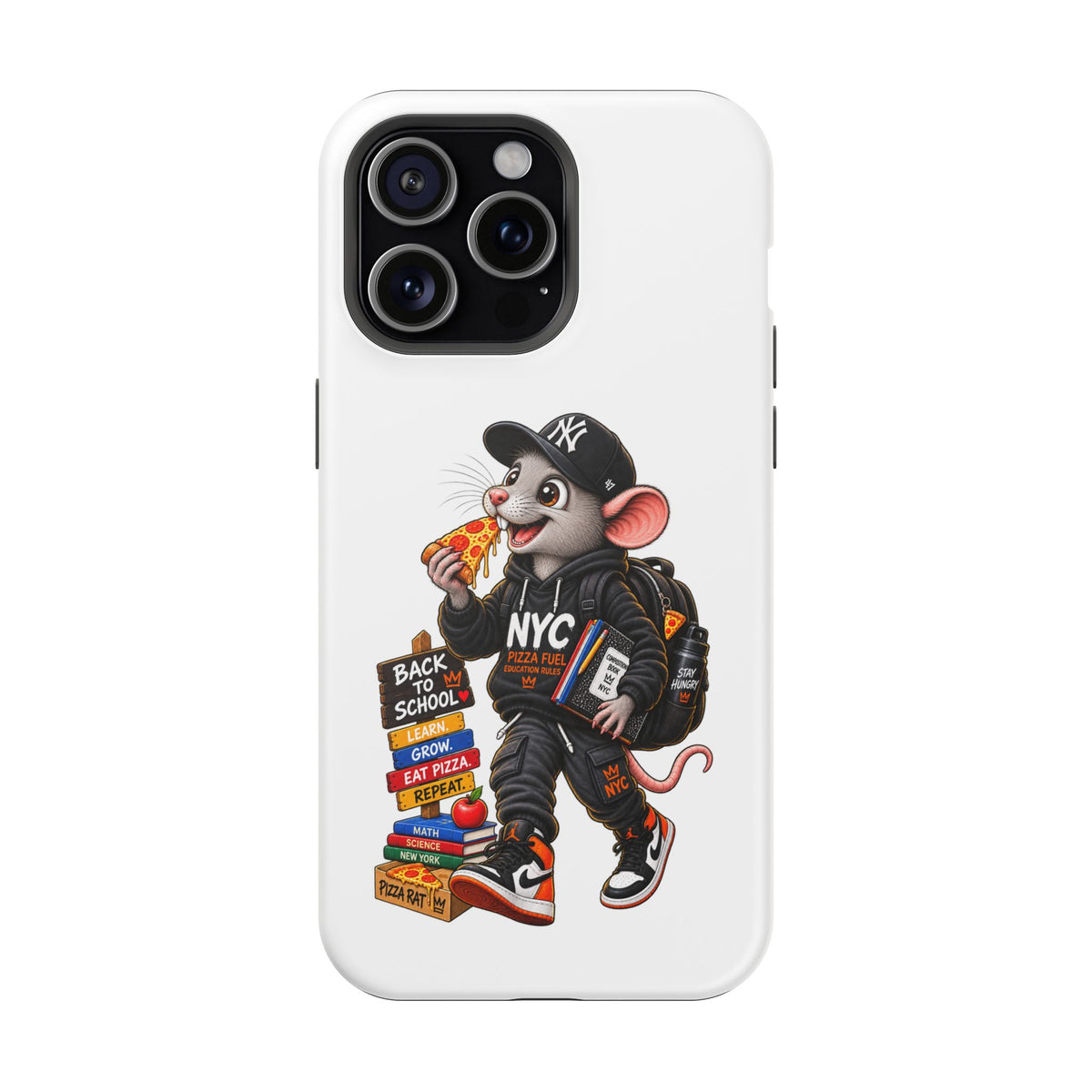 NYC Street Rat Phone Case – Magnetic Impact-Resistant iPhone Case with Back-to-School Pizza Design