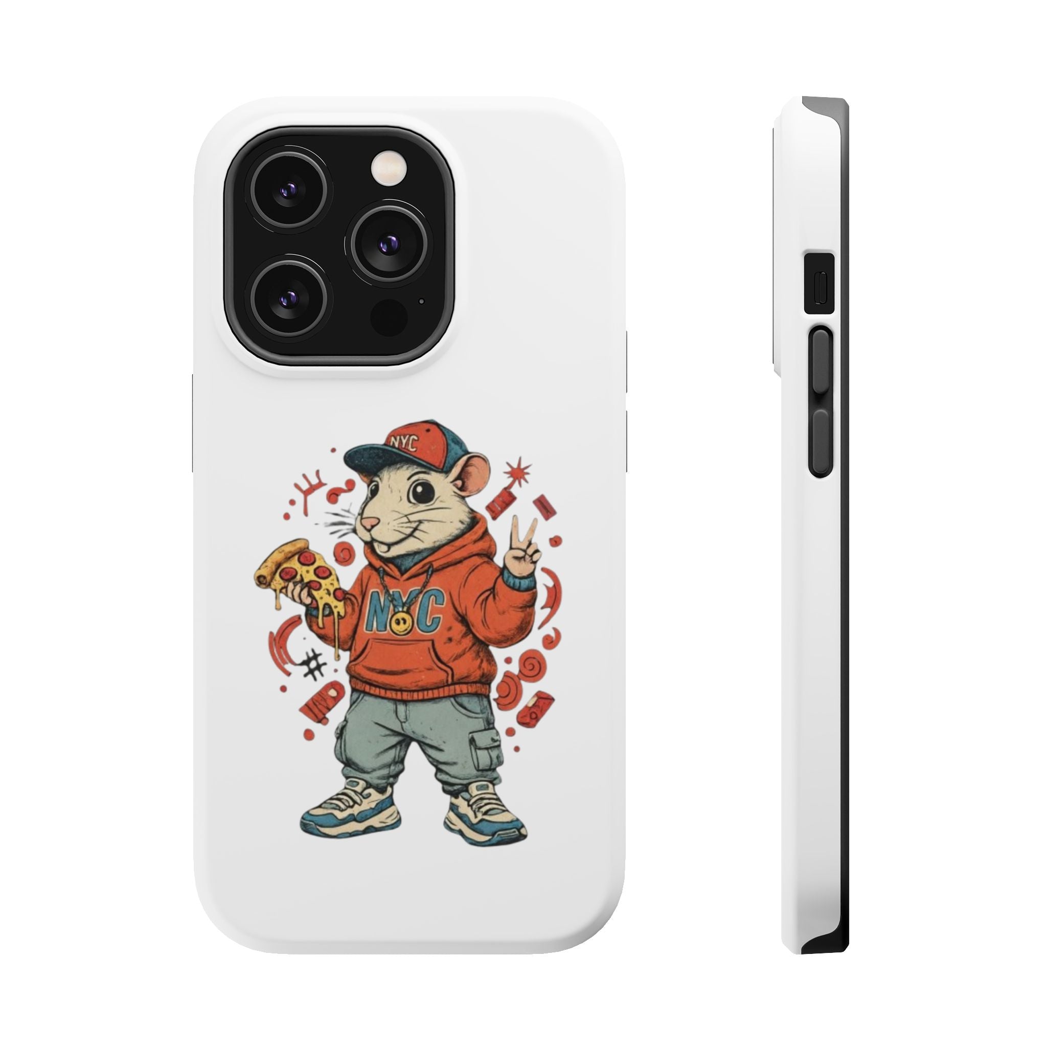 Streetwear Pizza Rat Phone Case — Magnetic Impact‑Resistant iPhone Case with Pizza Skateboard Design