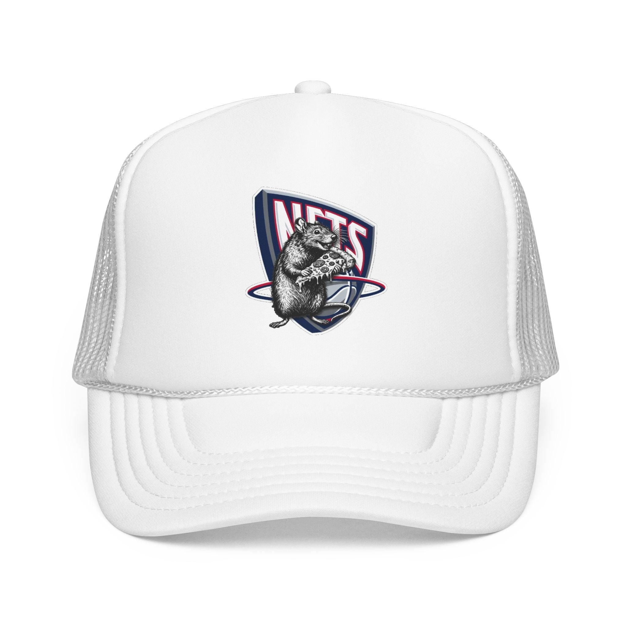 Black Trucker Hat with Retro Raccoon Patch — 'NTS' Vintage Style Foam Cap - Brooklyn Nets