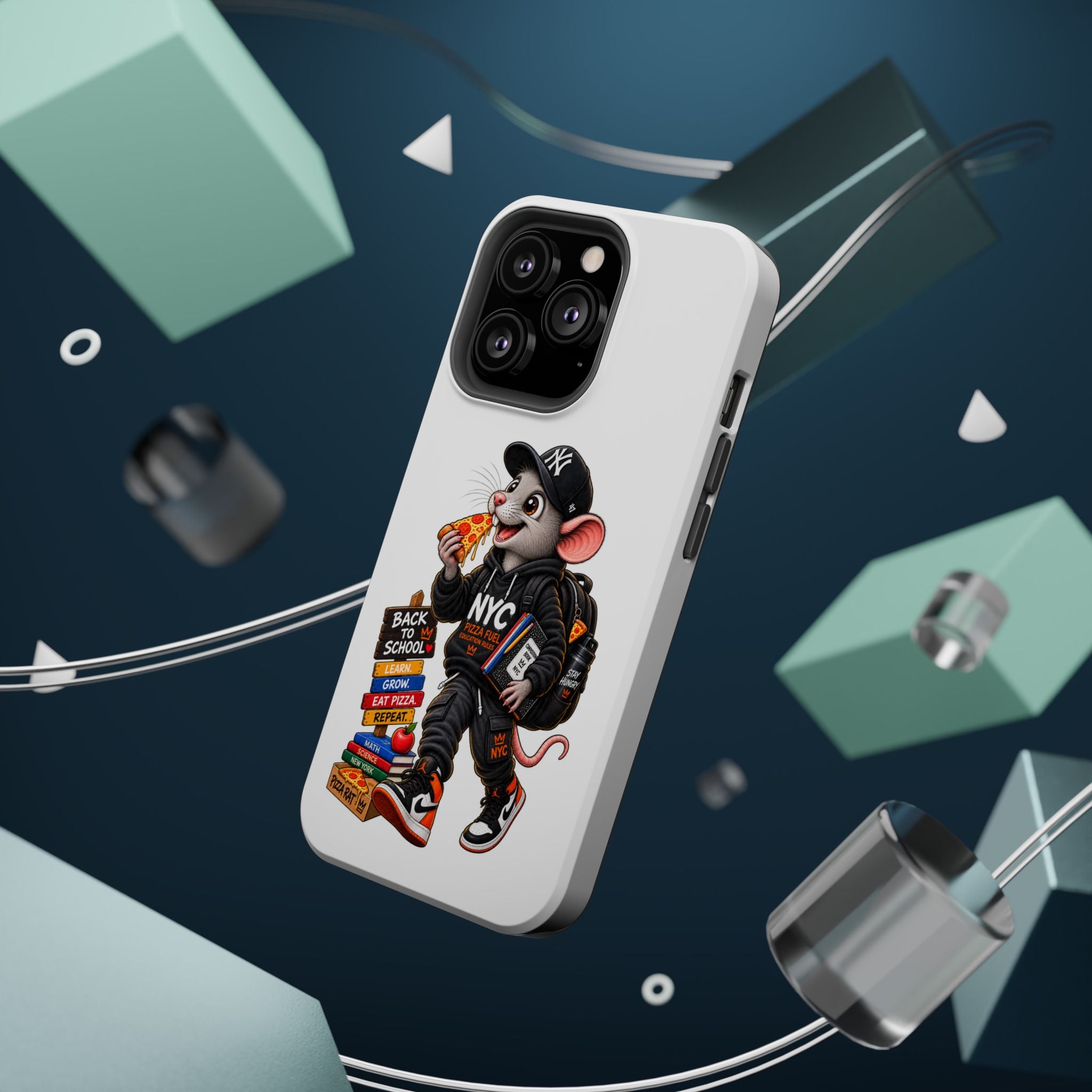 NYC Street Rat Phone Case – Magnetic Impact-Resistant iPhone Case with Back-to-School Pizza Design