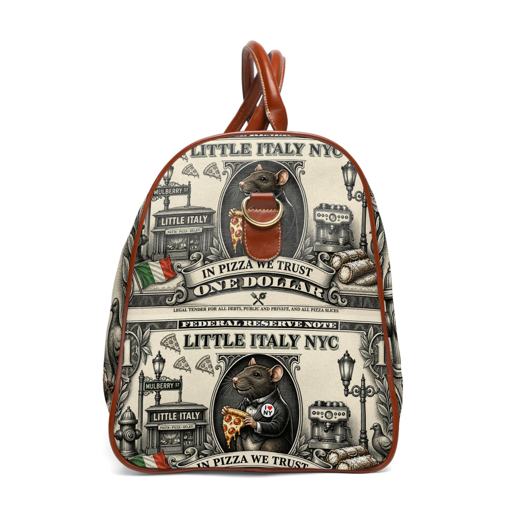 Italian Pizza Rat Waterproof Travel Bag — 'In Pizza We Trust' Duffle for Foodies & Travelers