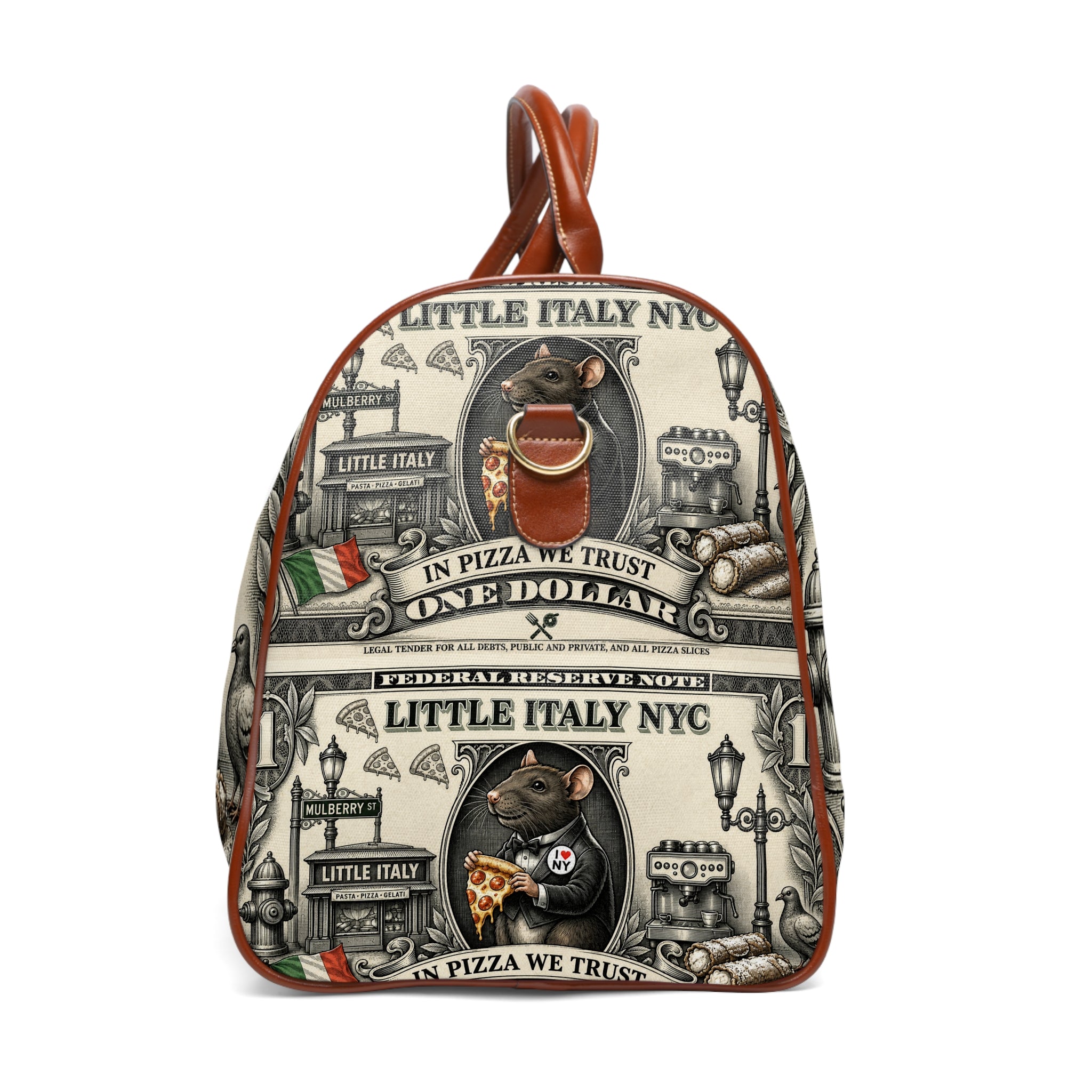 Italian Pizza Rat Waterproof Travel Bag — 'In Pizza We Trust' Duffle for Foodies & Travelers