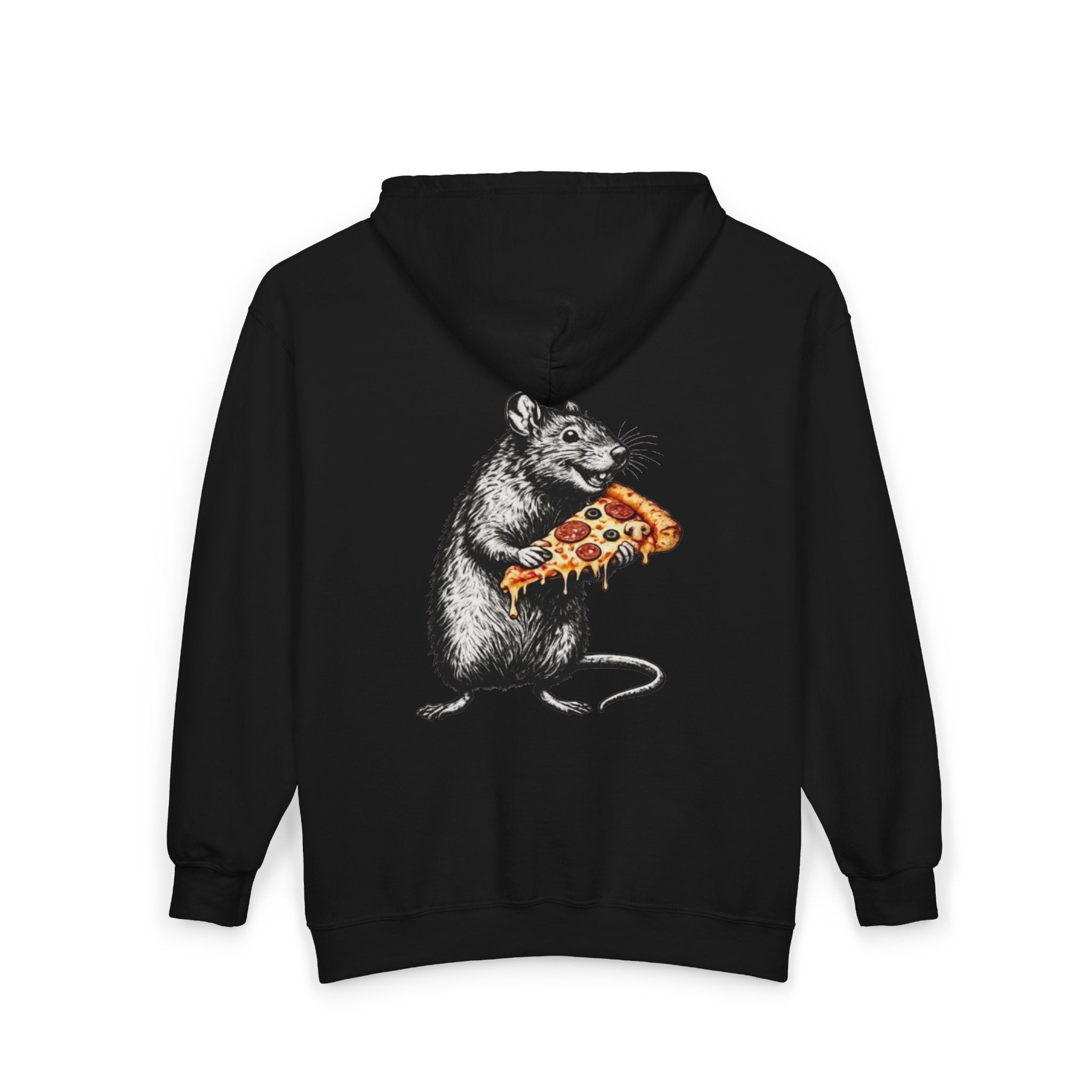 Keep Calm & Eat Pizza Zip Hoodie — Rat with Pizza Graphic Zip-Up Sweatshirt