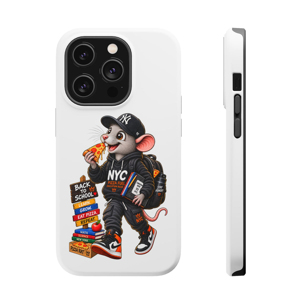NYC Street Rat Phone Case – Magnetic Impact-Resistant iPhone Case with Back-to-School Pizza Design