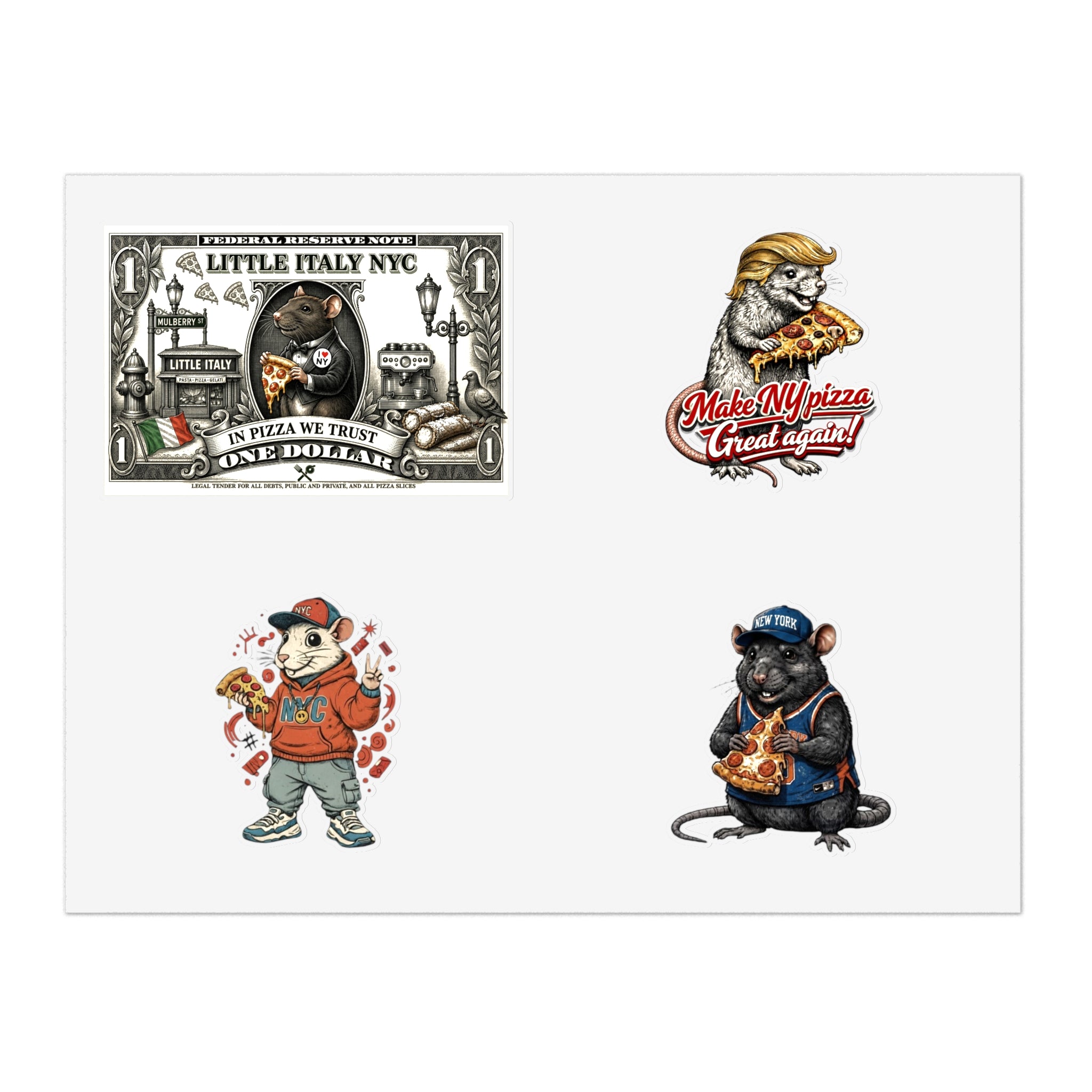 Pizza Rats Sticker Sheet Bundle – 5pcs Vintage NYC & Funny Pizza Rat Vinyl Stickers