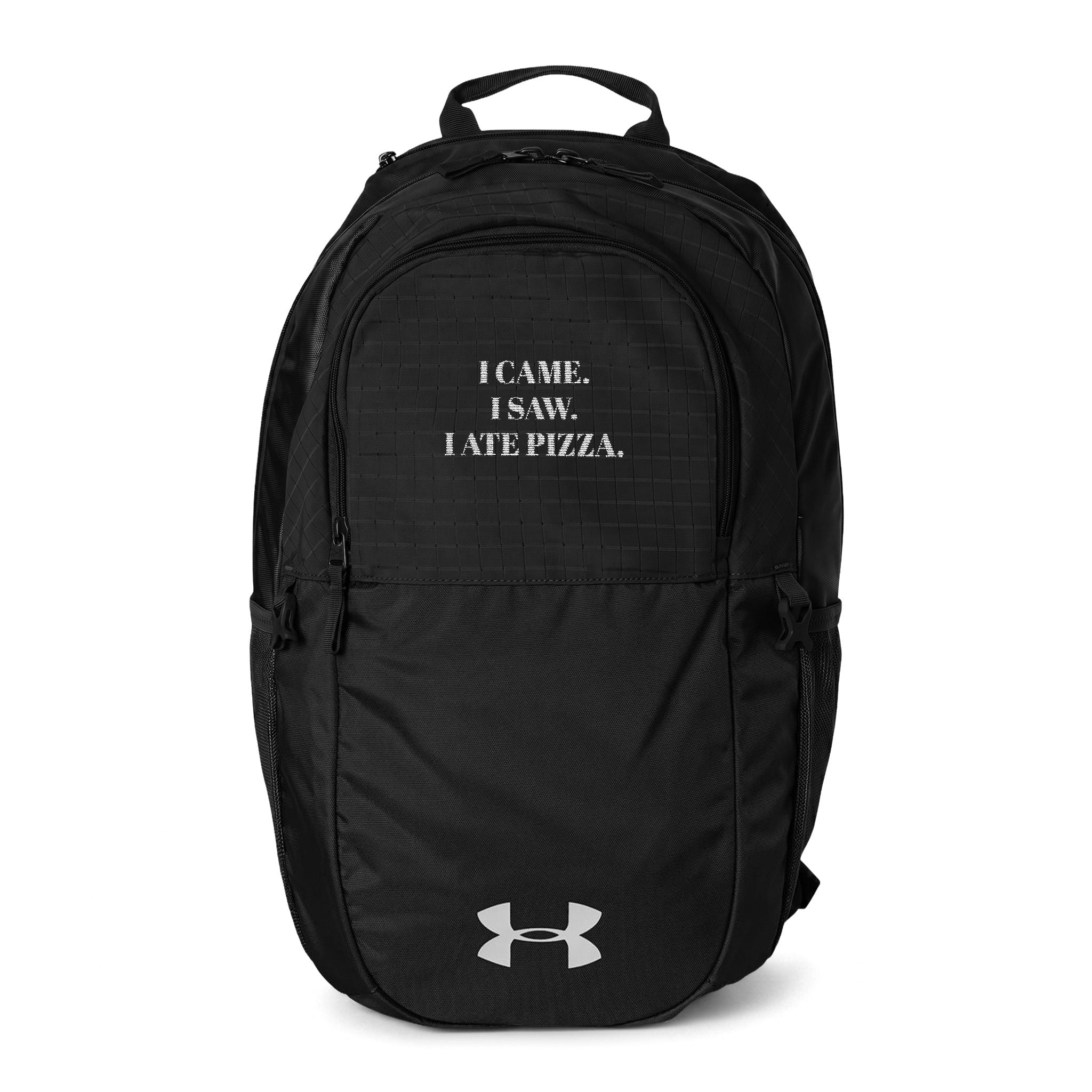 Under Armour Embroidered Backpack — “I Came. I Saw. I Ate Pizza.” Sports Daypack