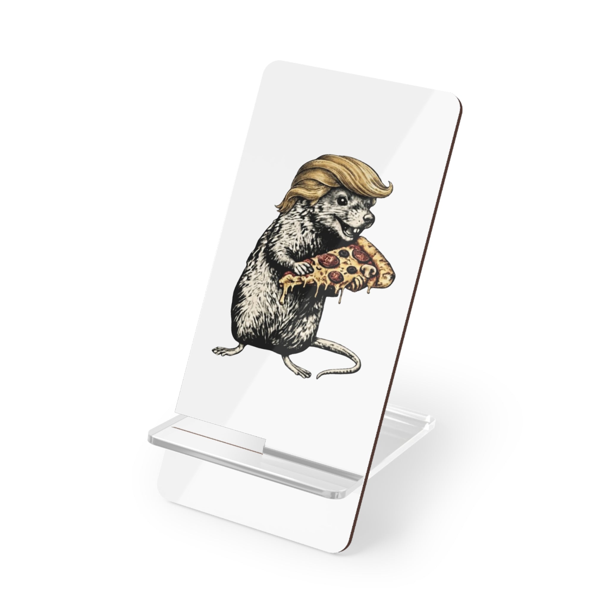 NY Pizza Rat Phone Stand — Humorous Rat Eating Pizza Design