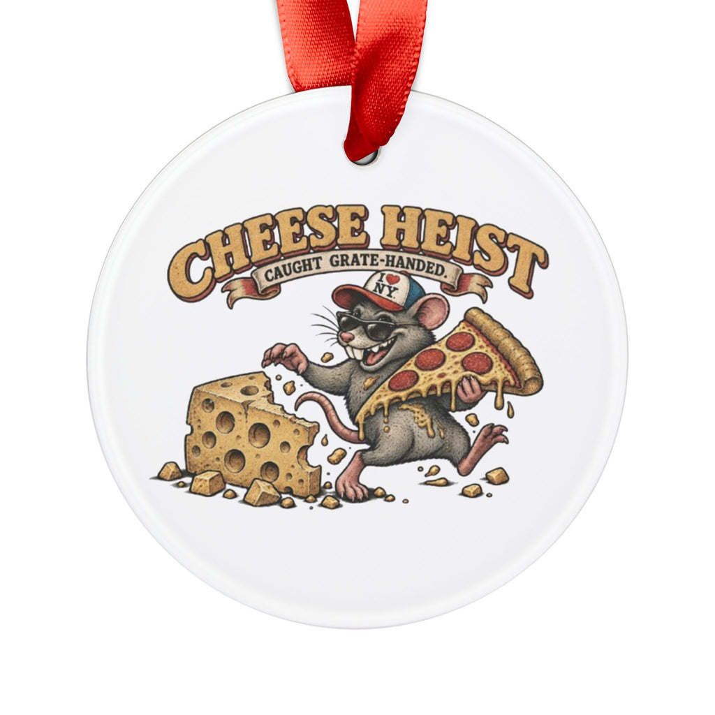 Cheese Heist Acrylic Ornament — Funny Mouse Pizza & Swiss Cheese Holiday Decoration