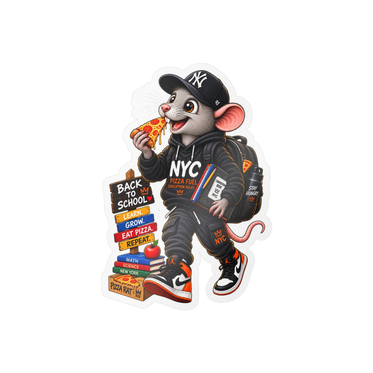 NYC Pizza Rat Sticker — Cute Streetwear Mouse Vinyl Decal (Kiss-Cut)