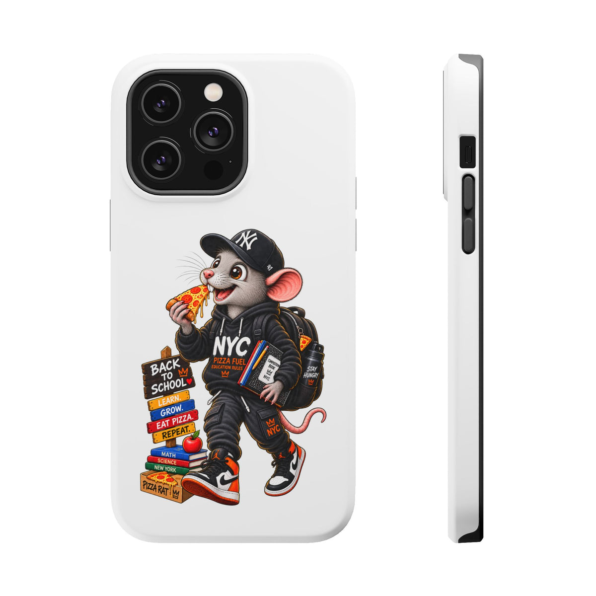NYC Street Rat Phone Case – Magnetic Impact-Resistant iPhone Case with Back-to-School Pizza Design