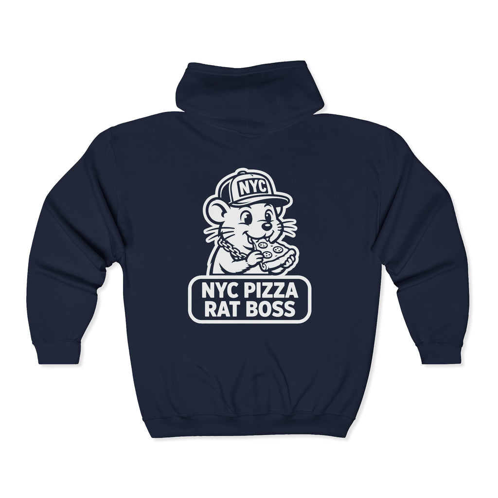 NYC Pizza Rat Zip Hoodie — Pizza Rat Graphic Full-Zip Sweatshirt