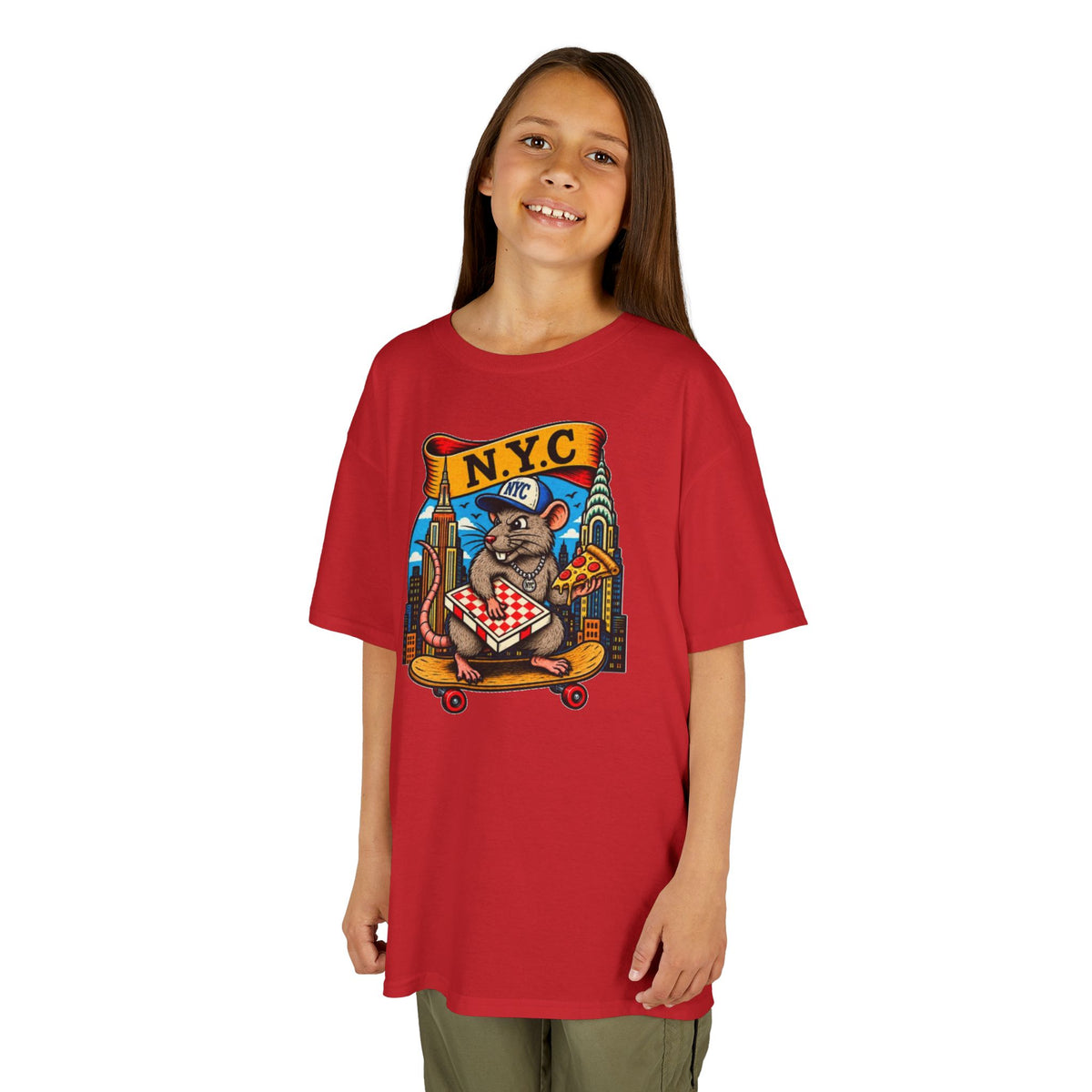 Kids T-Shirt — NYC Skateboarding Pizza Rat Graphic