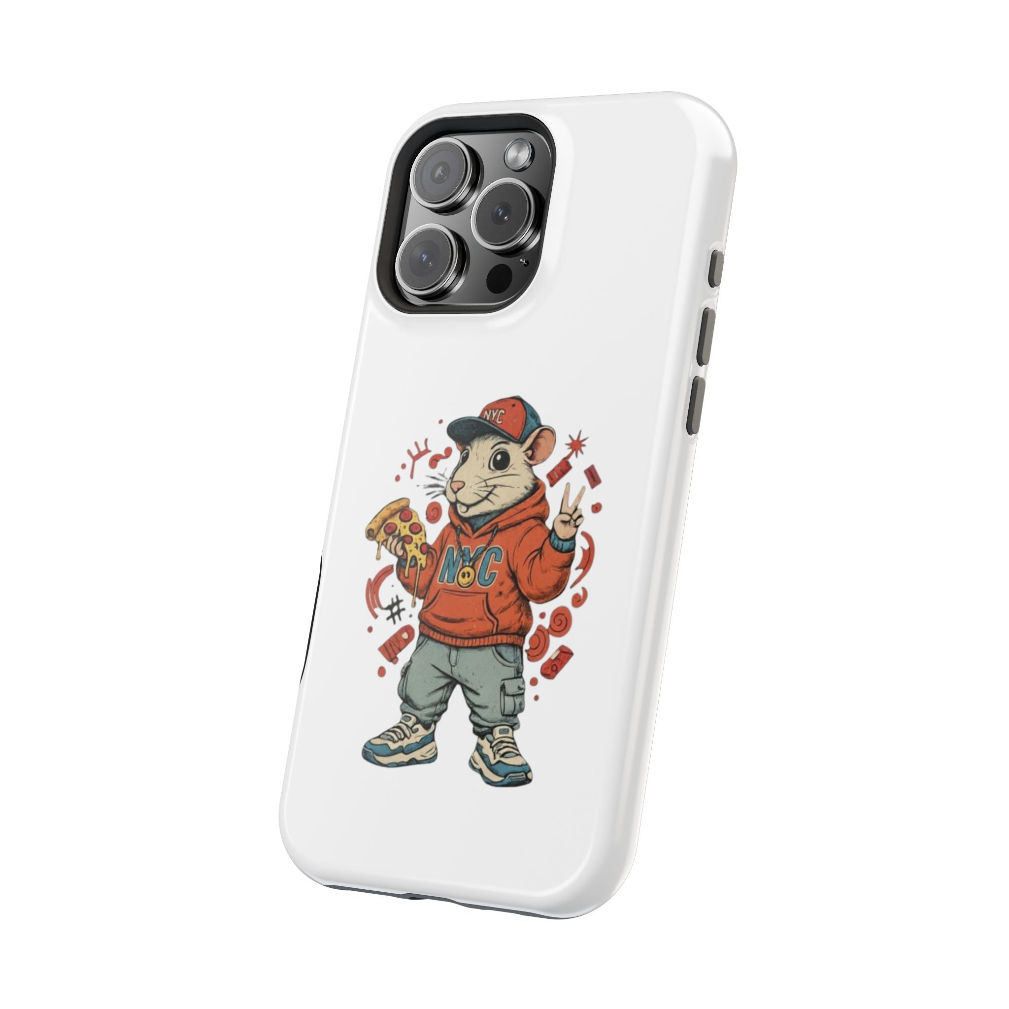 Streetwear Pizza Rat Phone Case — Magnetic Impact‑Resistant iPhone Case with Pizza Skateboard Design