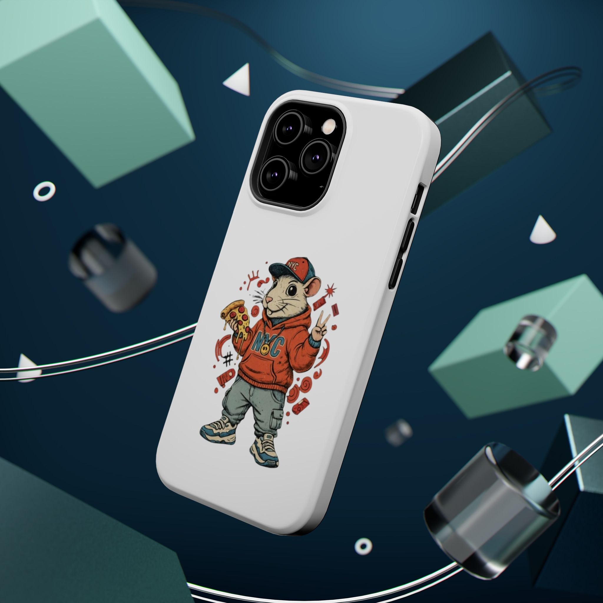 Streetwear Pizza Rat Phone Case — Magnetic Impact‑Resistant iPhone Case with Pizza Skateboard Design