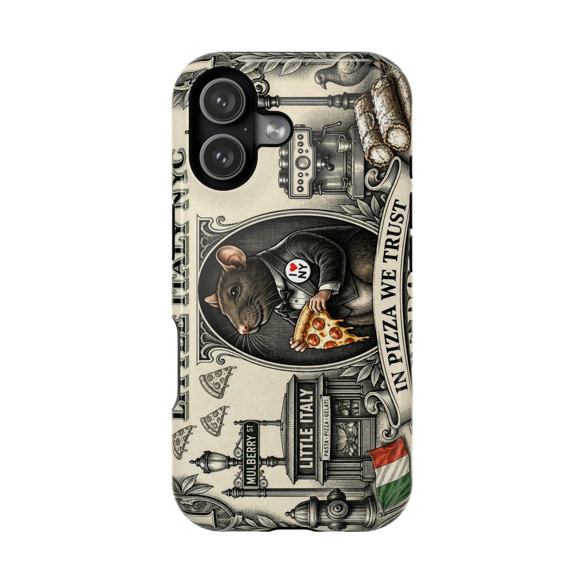 Little Italy NY Phone Case — 'In Pizza We Trust' Italy Rat Art Magnetic Impact-Resistant Case