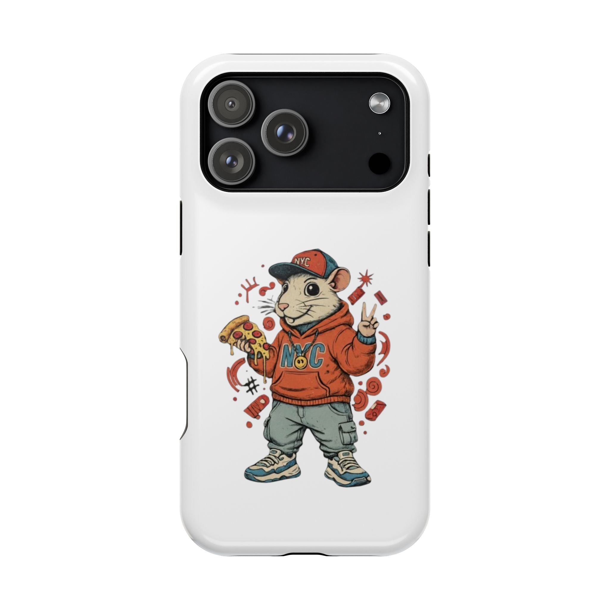 Streetwear Pizza Rat Phone Case — Magnetic Impact‑Resistant iPhone Case with Pizza Skateboard Design