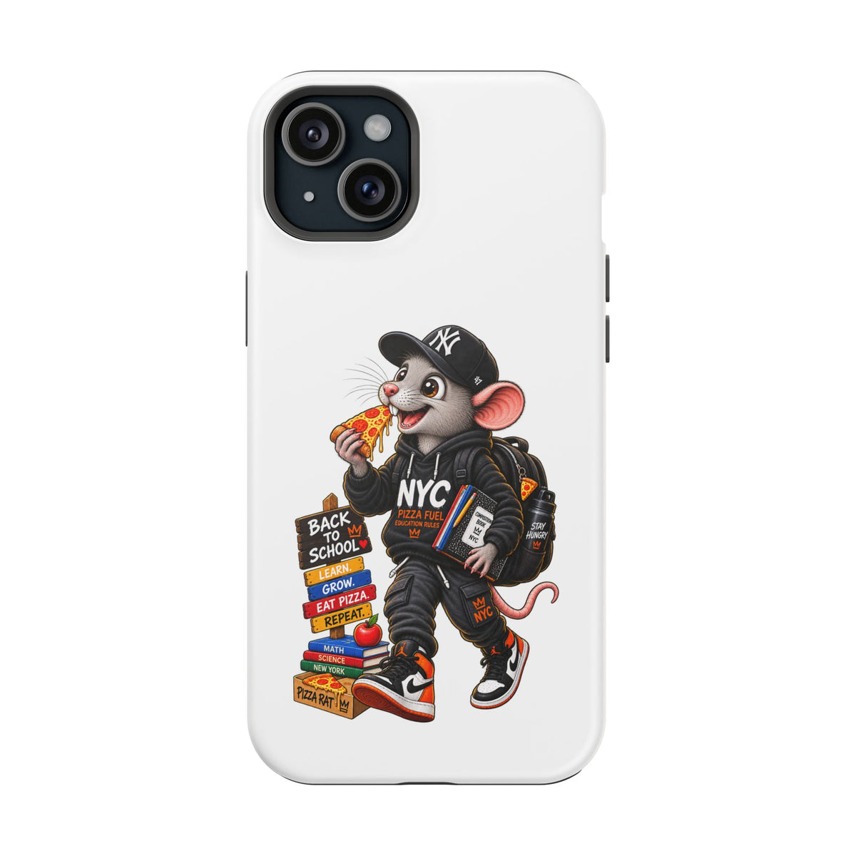 NYC Street Rat Phone Case – Magnetic Impact-Resistant iPhone Case with Back-to-School Pizza Design