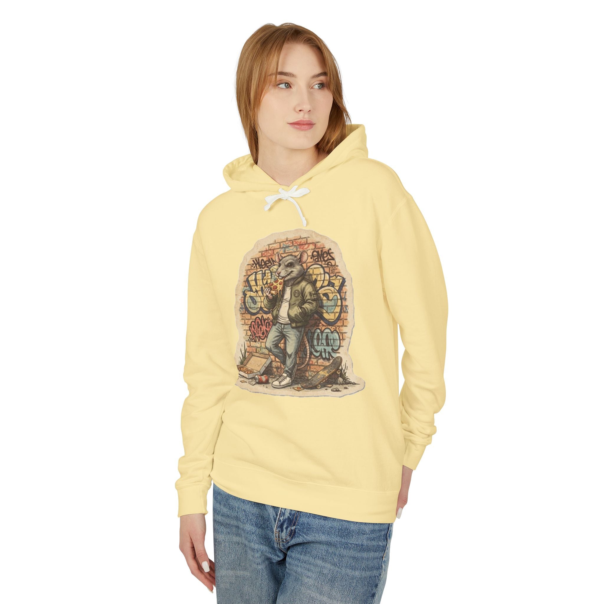 Skate Rat Street Art Hoodie — Retro Graffiti Skateboarder Pullover