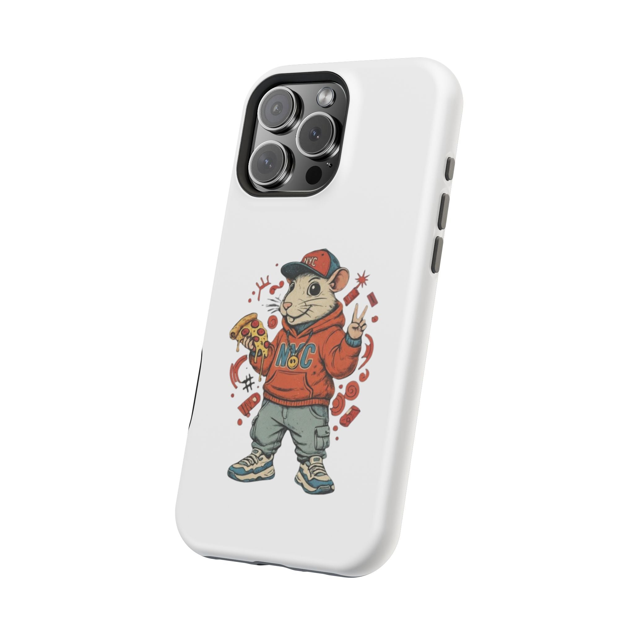 Streetwear Pizza Rat Phone Case — Magnetic Impact‑Resistant iPhone Case with Pizza Skateboard Design