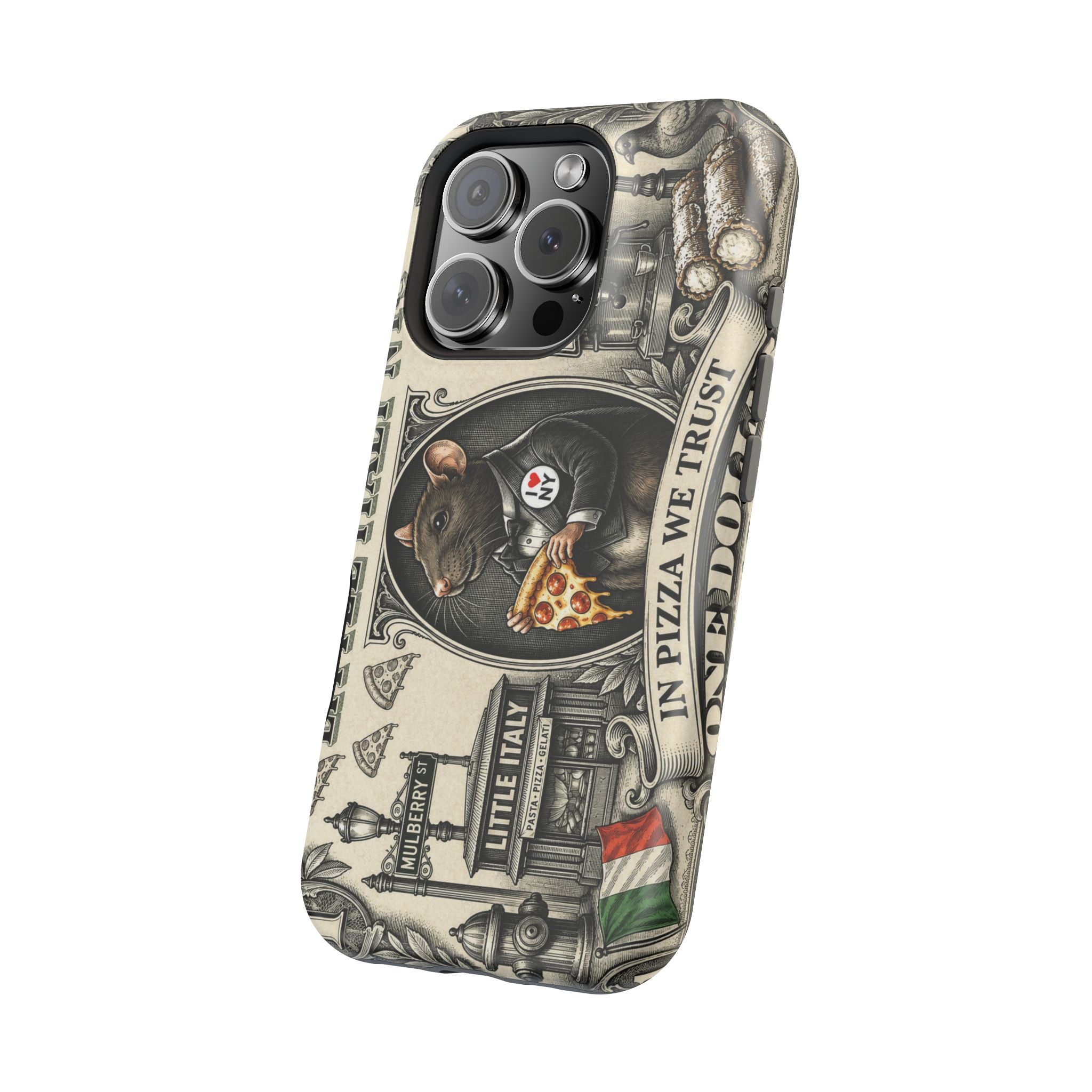 Little Italy NY Phone Case — 'In Pizza We Trust' Italy Rat Art Magnetic Impact-Resistant Case
