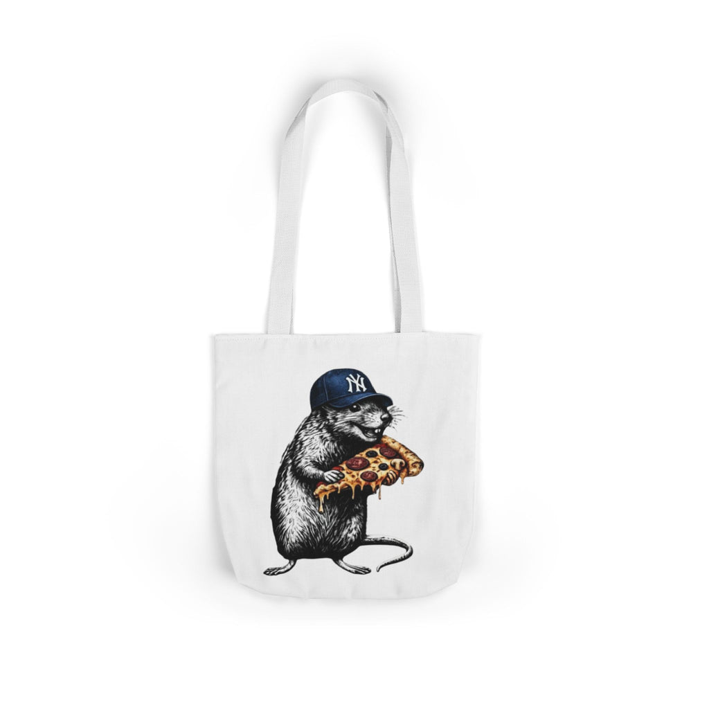 Canvas Tote — Cool Rat Wearing Yankees Cap Eating Pizza Print