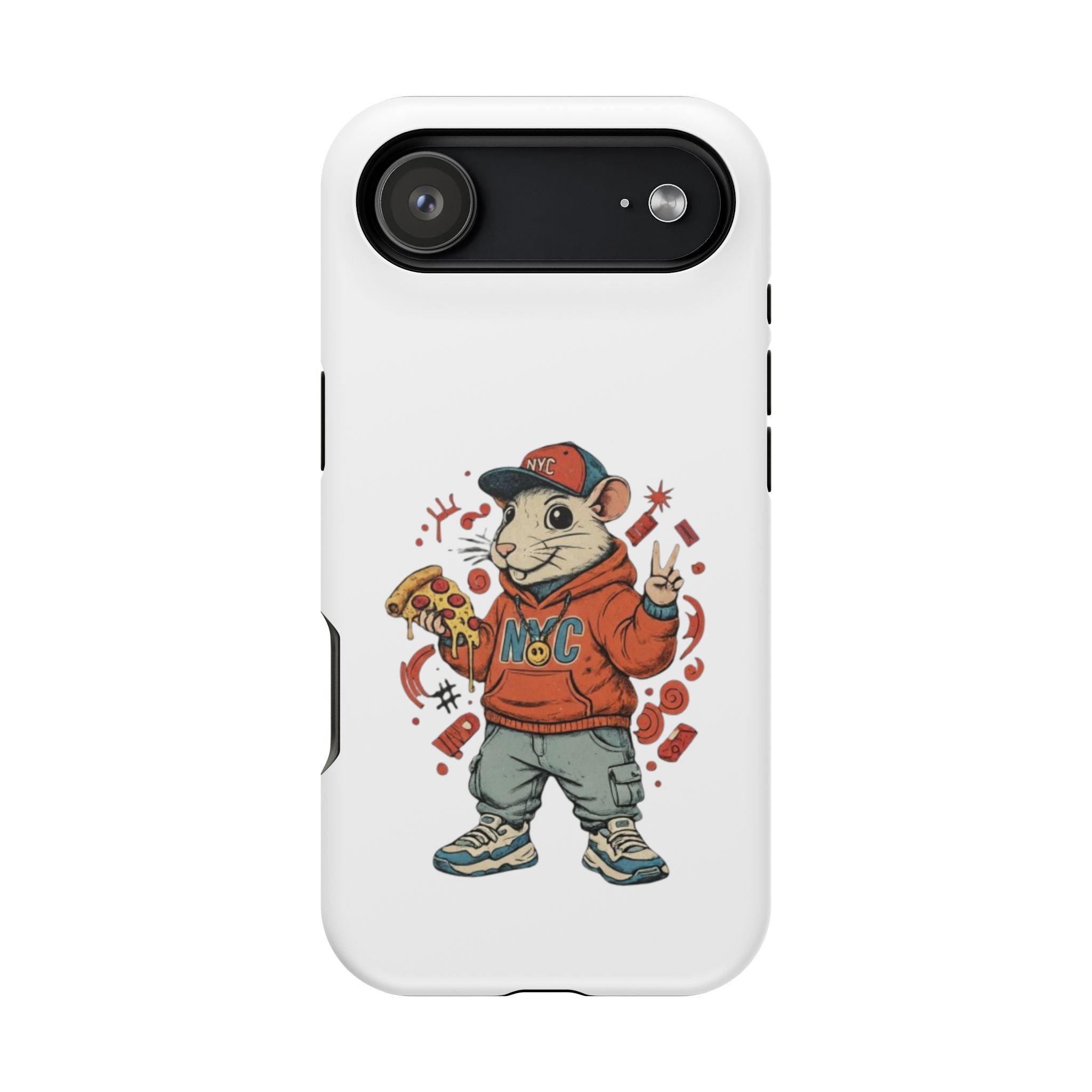 Streetwear Pizza Rat Phone Case — Magnetic Impact‑Resistant iPhone Case with Pizza Skateboard Design