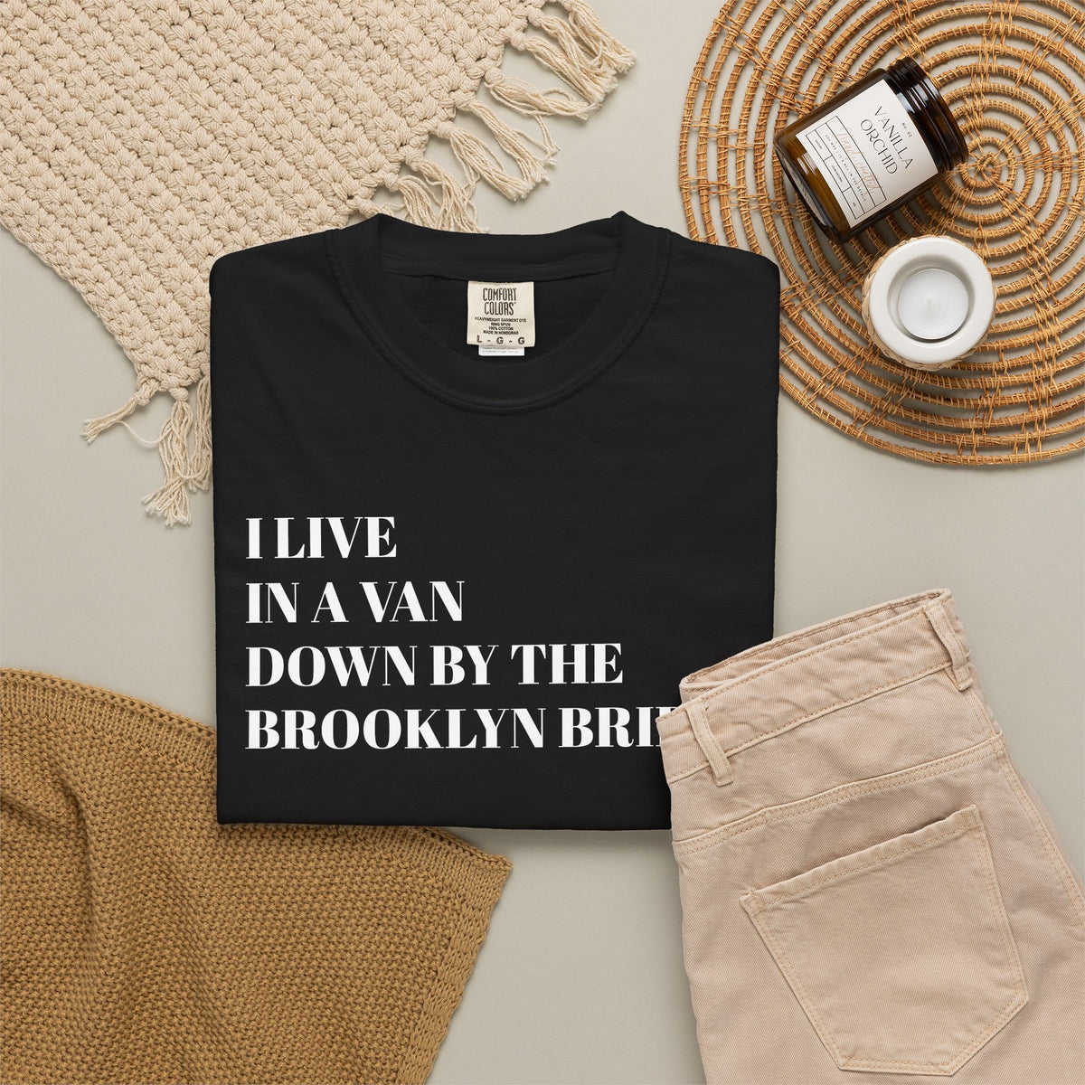 Brooklyn Bridge Van Life T-Shirt — "I Live in a Van Down by the Brooklyn Bridge"